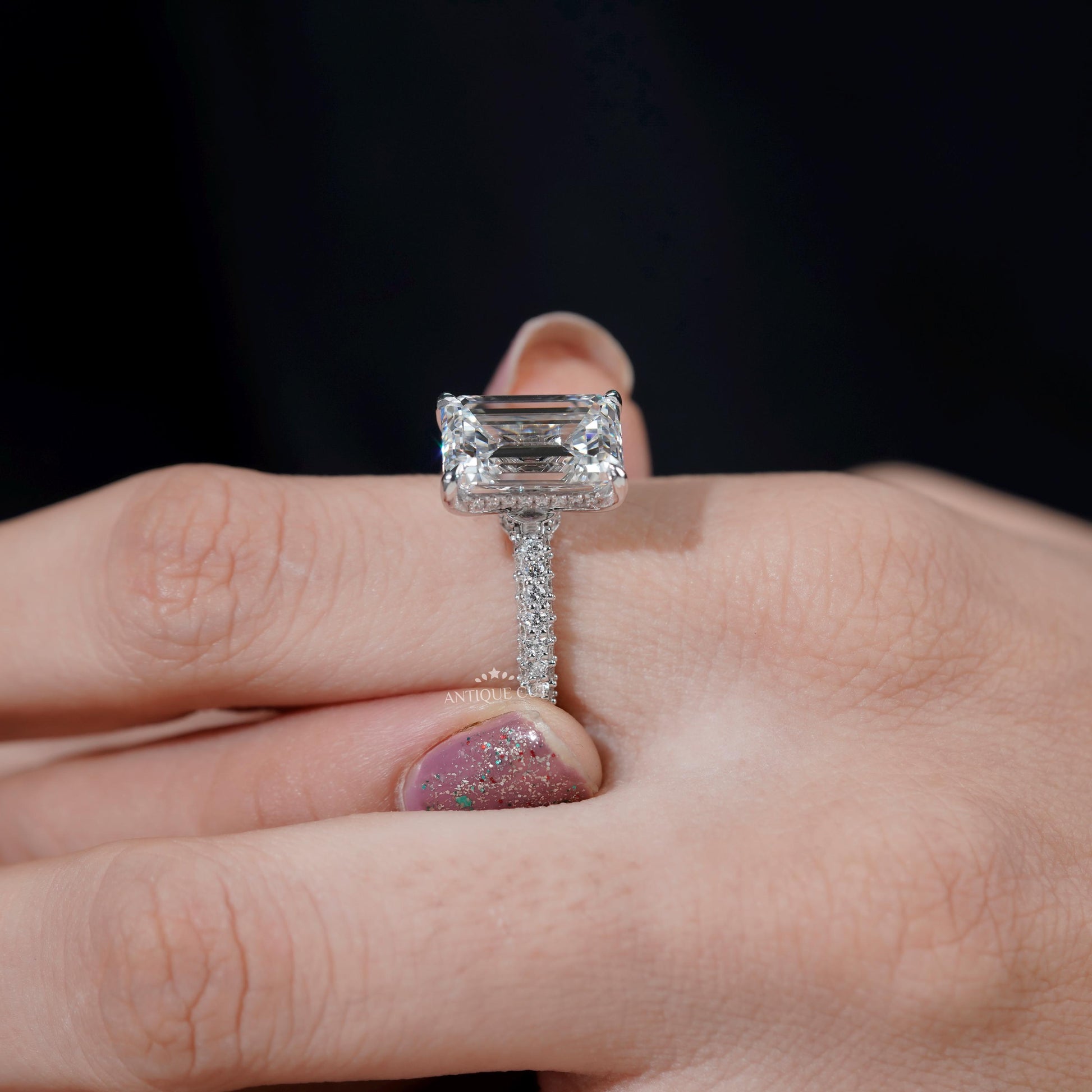 Antique style emerald cut diamond ring Antiquecut