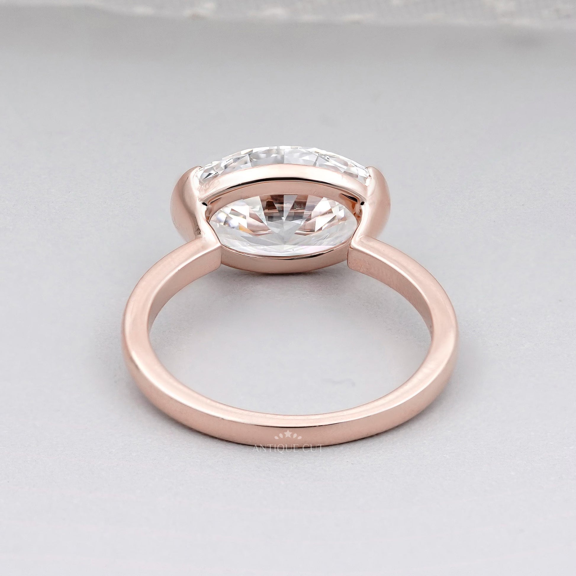 3.00TCW Oval Diamond Half Bezel Set Rose Gold Engagement Ring