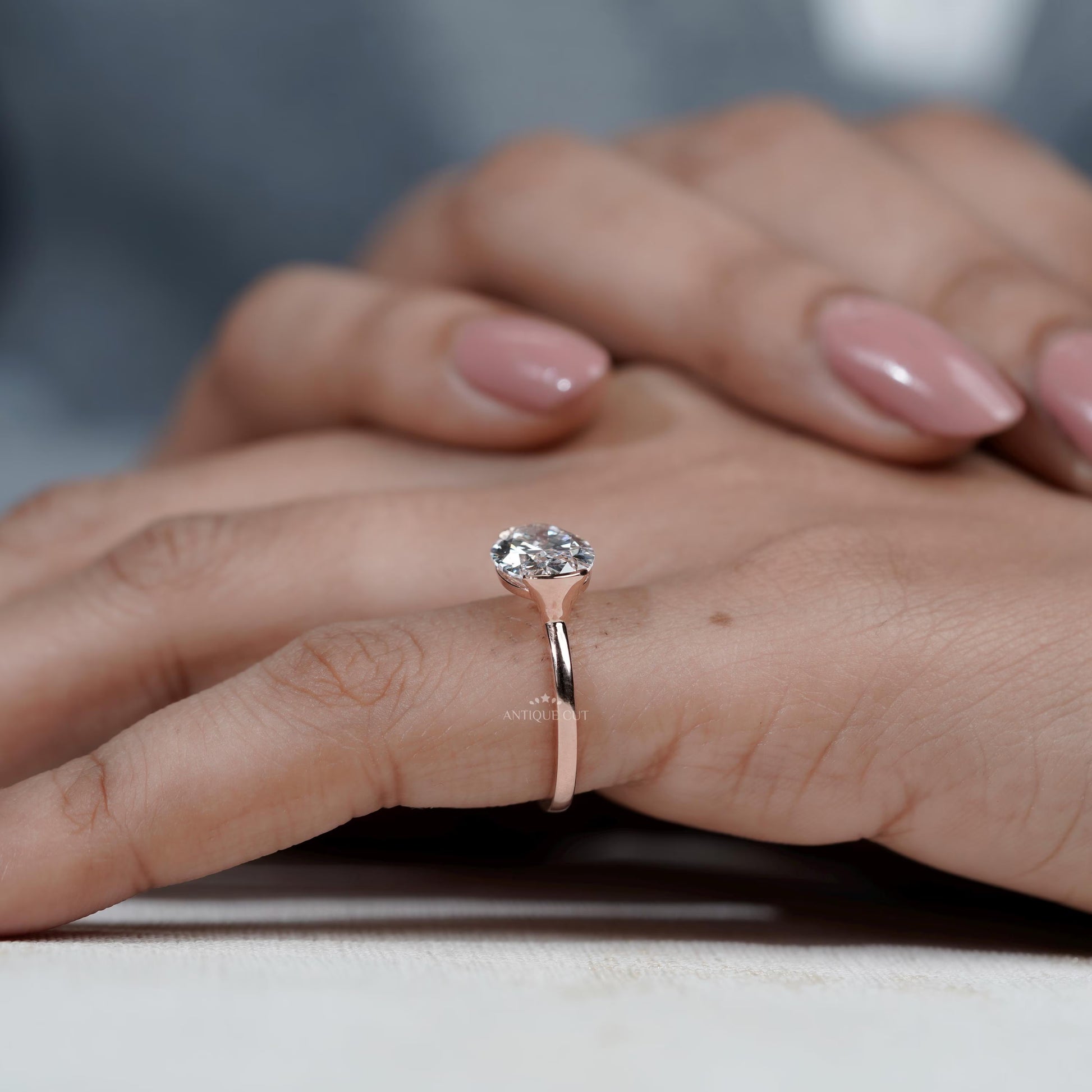 3.00TCW Oval Diamond Half Bezel Set Rose Gold Engagement Ring