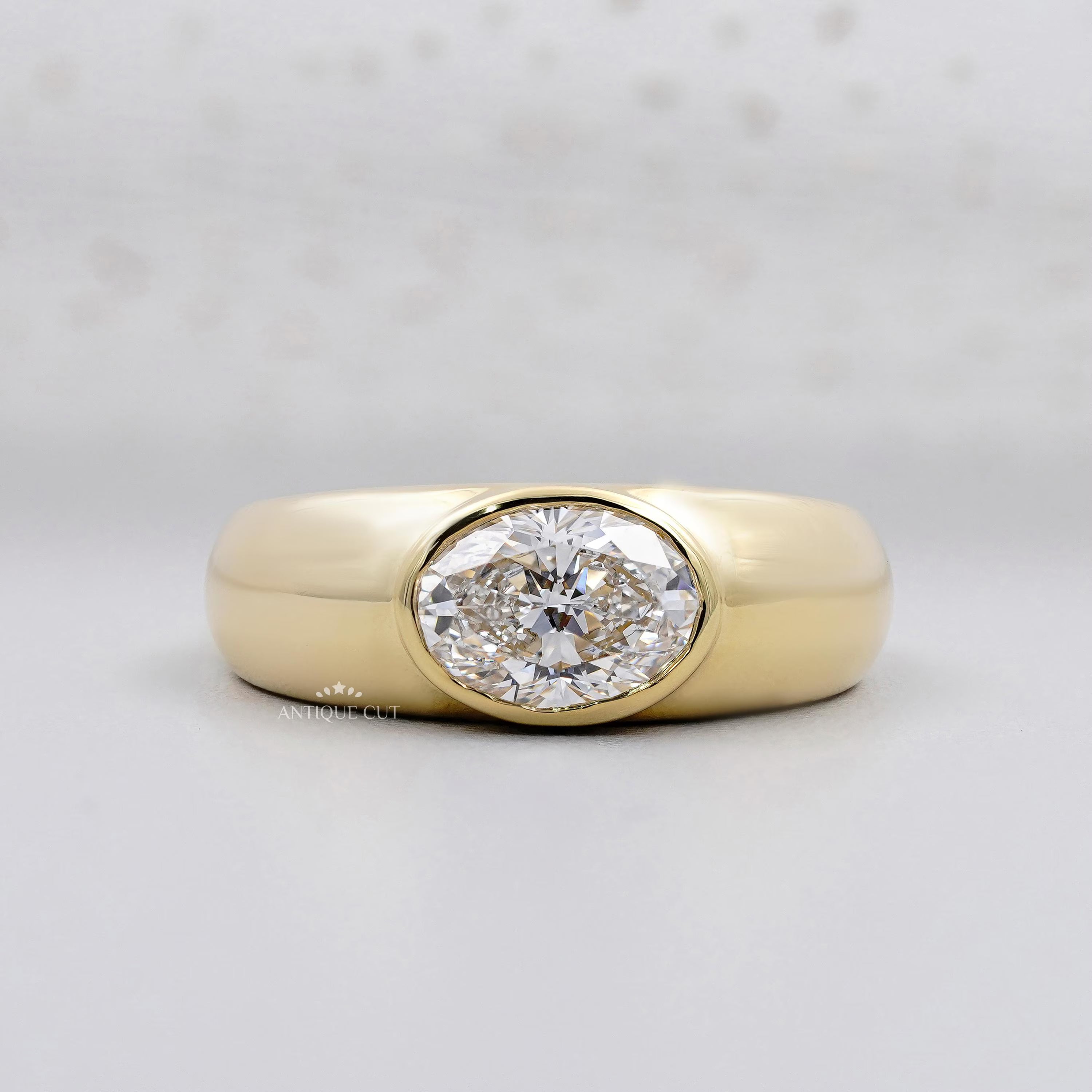 East West Oval Engagement Ring With Bezel Setting Lab Grown Diamond IGI Certified