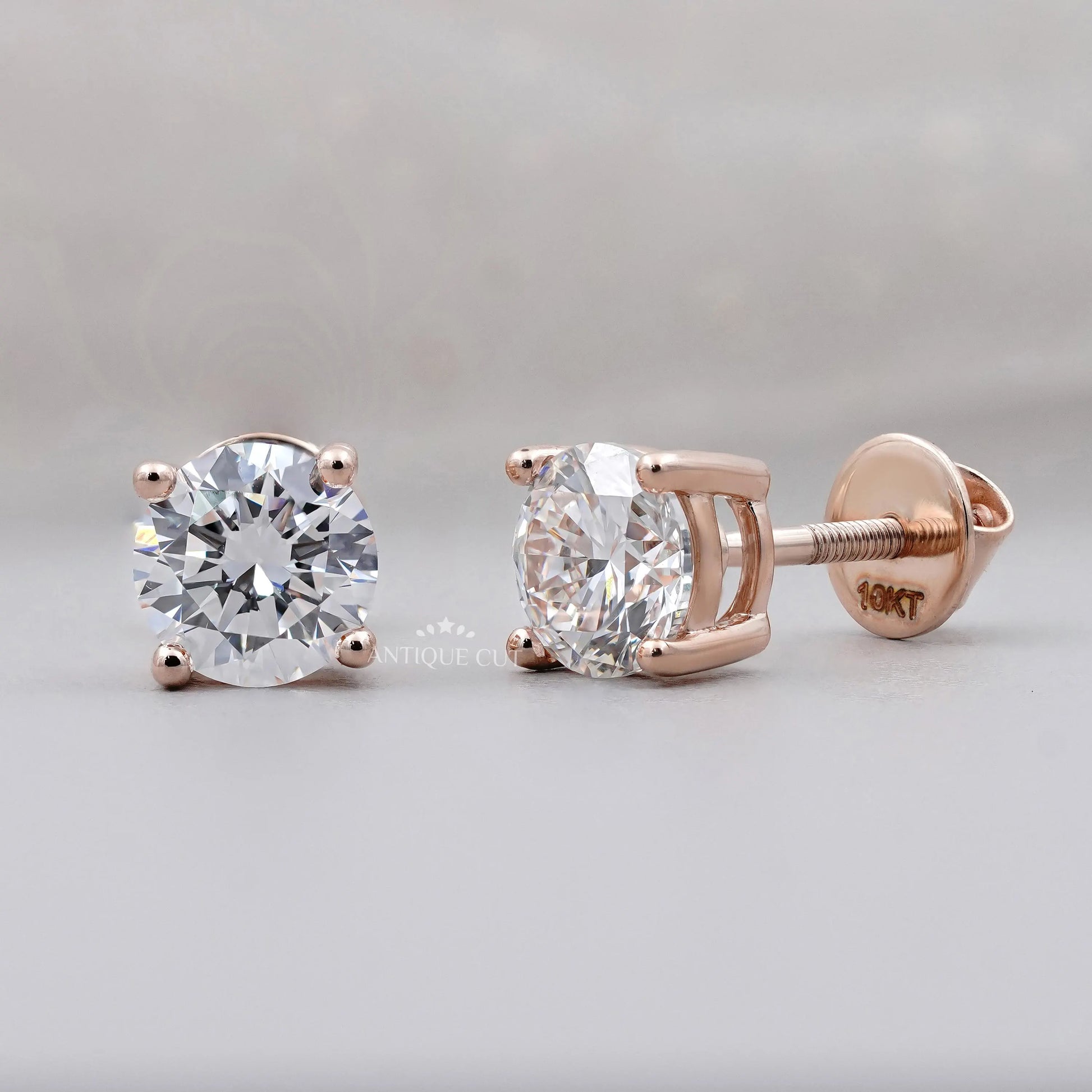 Round Diamond Stud Earrings with 4 prong rose gold setting