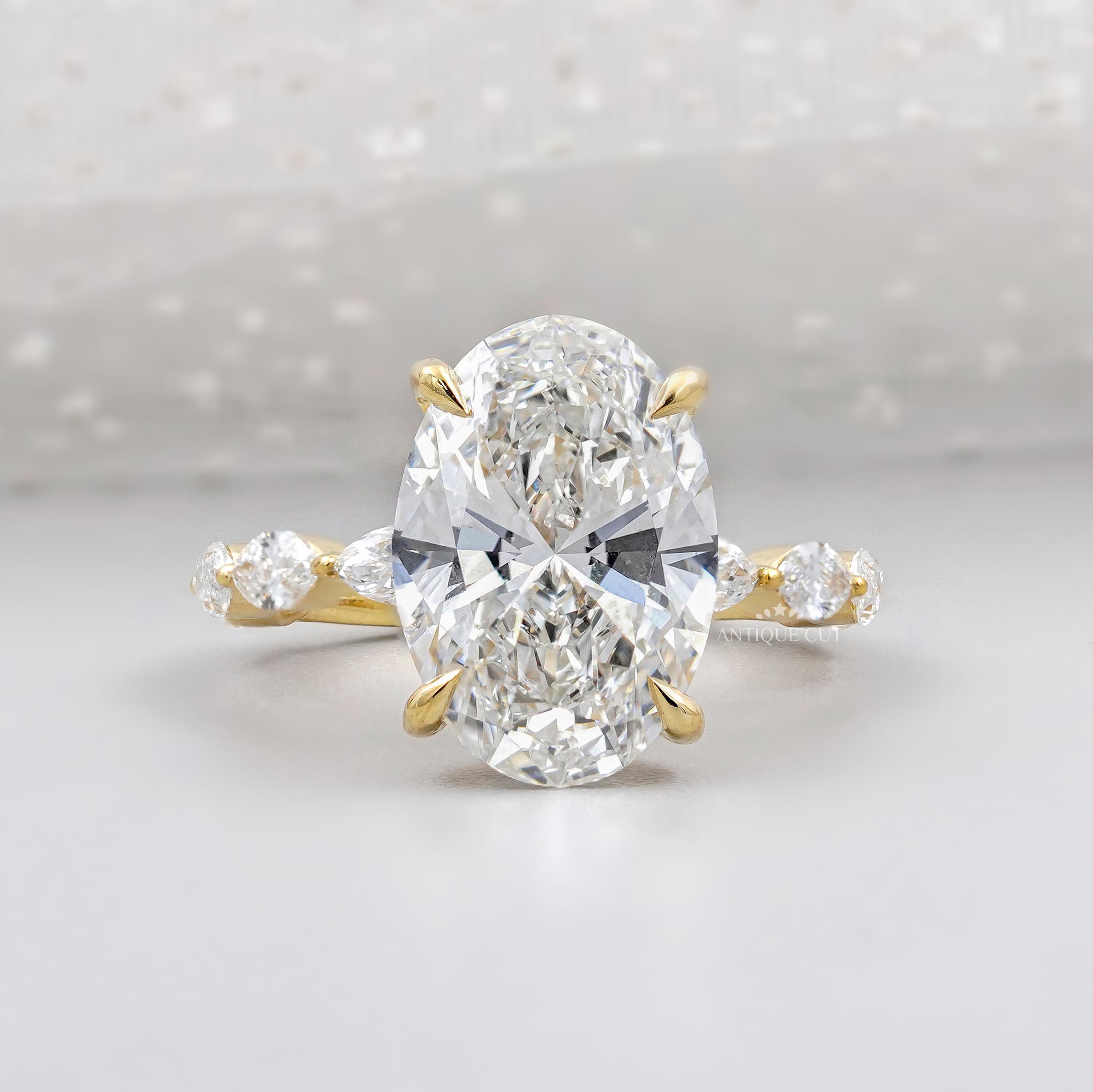 Oval Cut Diamond Engagement Ring | Marquise Side Stones With Round Hidden Halo