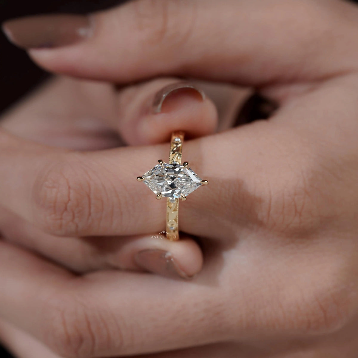 Luxury hexagon cut diamond engagement ring by Antiquecut