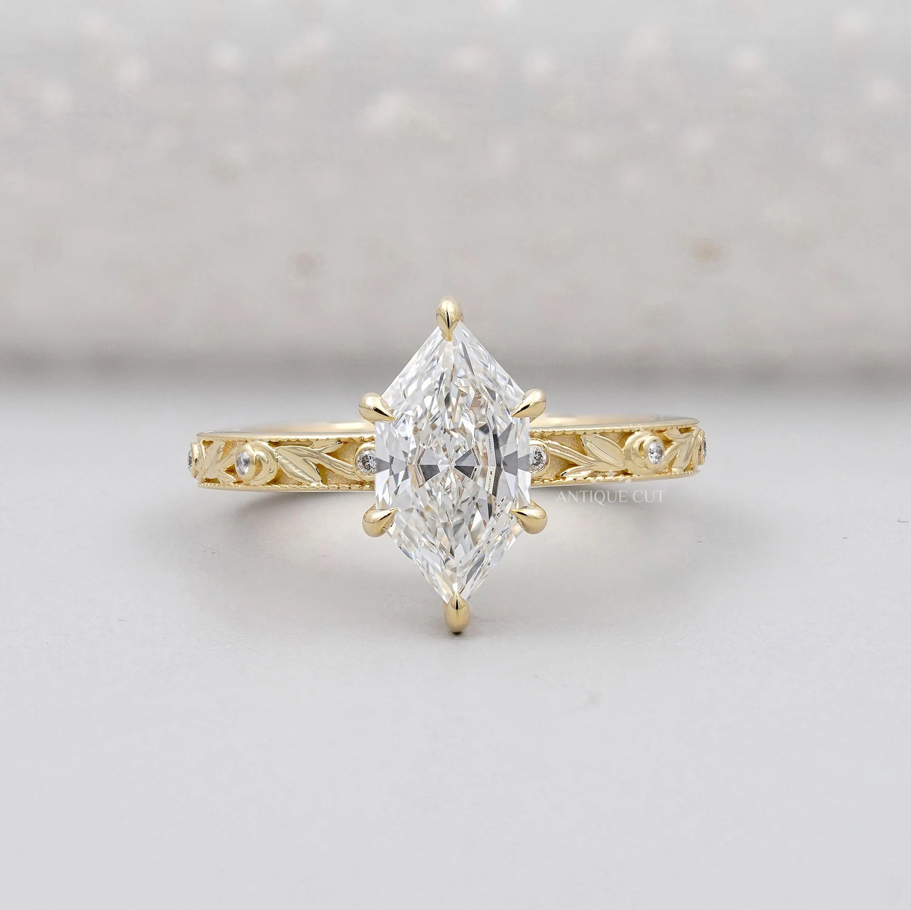 Hexagon Diamond Engagement Ring IGI Certified Vintage Inspired