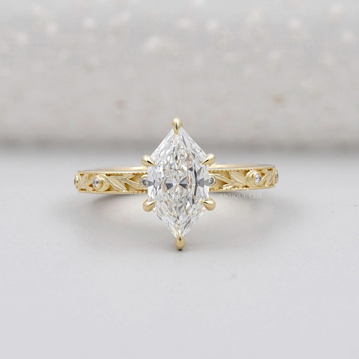 Hexagon Diamond Engagement Ring IGI Certified Vintage Inspired
