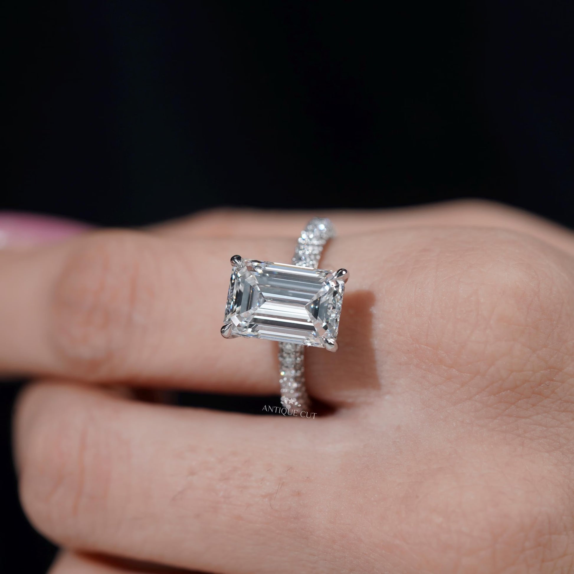 Elegant white gold emerald cut lab diamond ring