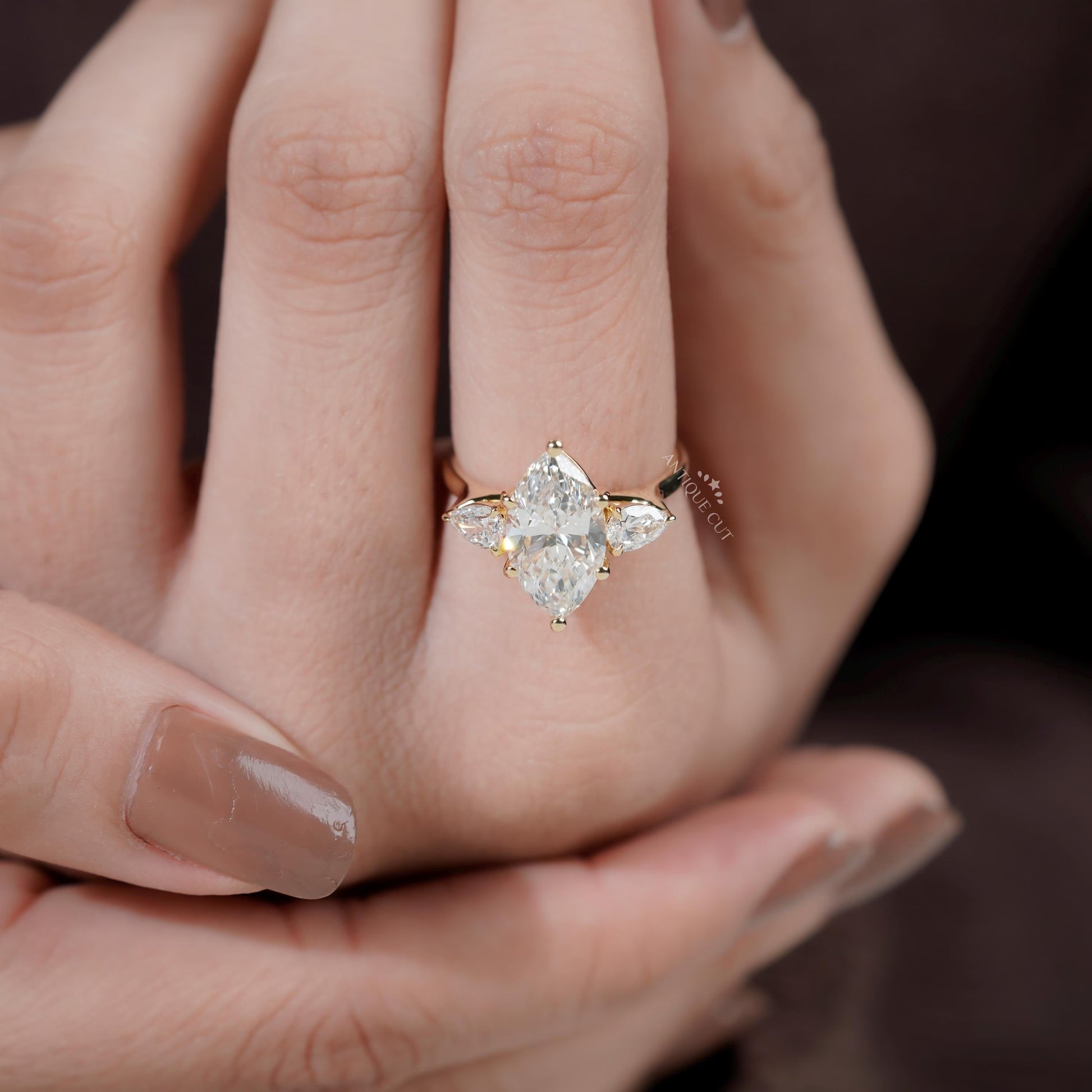 Elegant marquise diamond ring front view