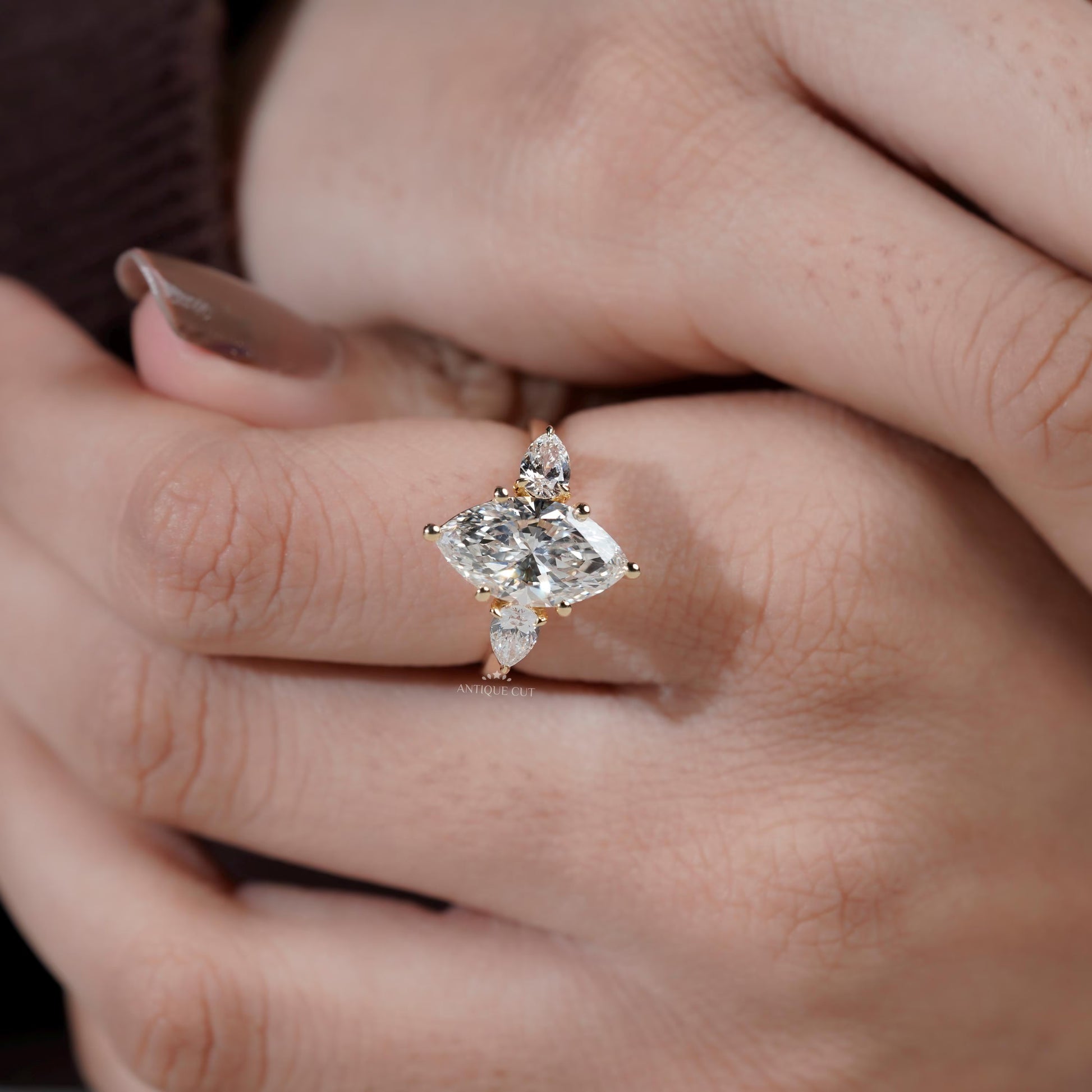 Sustainable lab grown marquise diamond ring