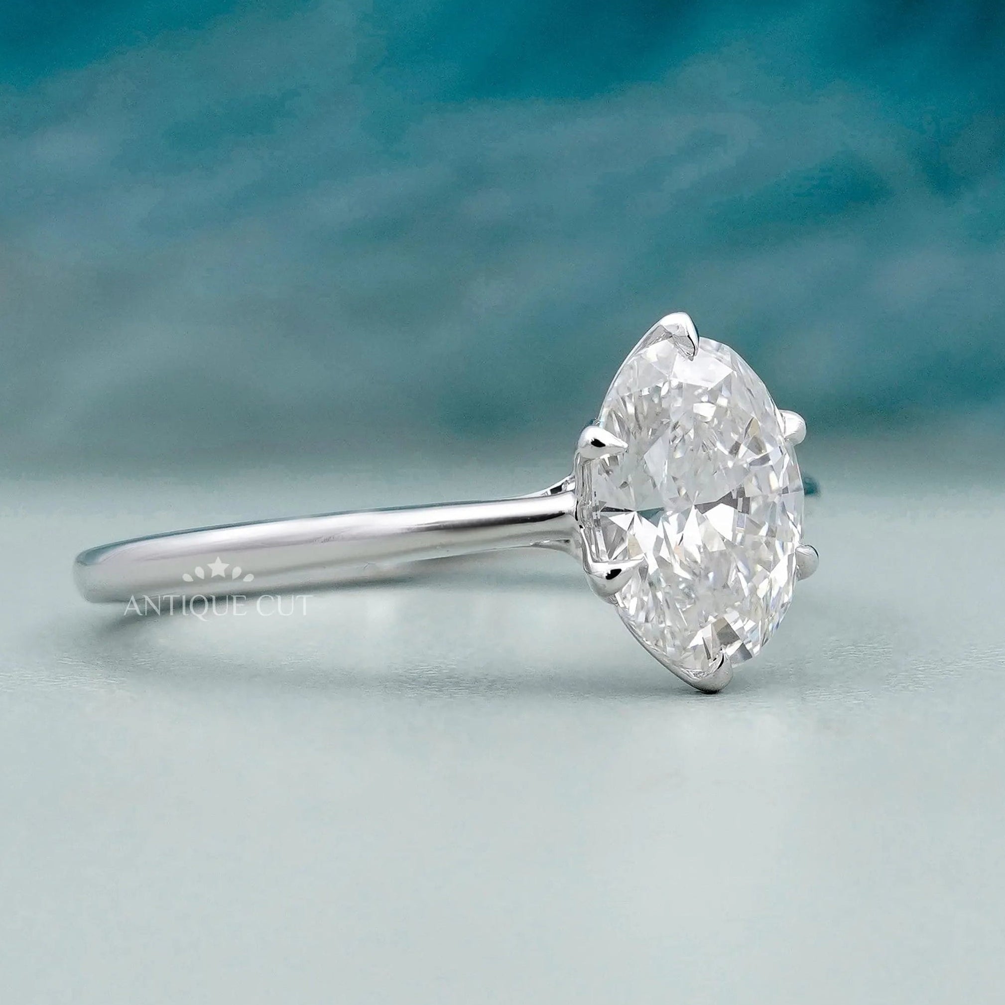 White gold oval diamond ring with 6 prong setting