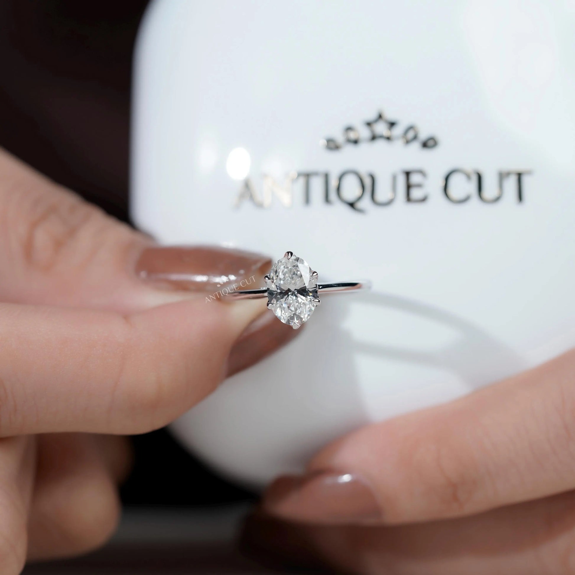Oval diamond engagement ring close-up