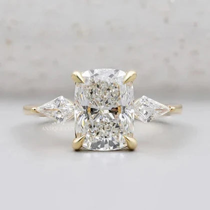 Yellow Gold Cushion Cut Diamond Kite Side Stone Engagement Ring | IGI Certified