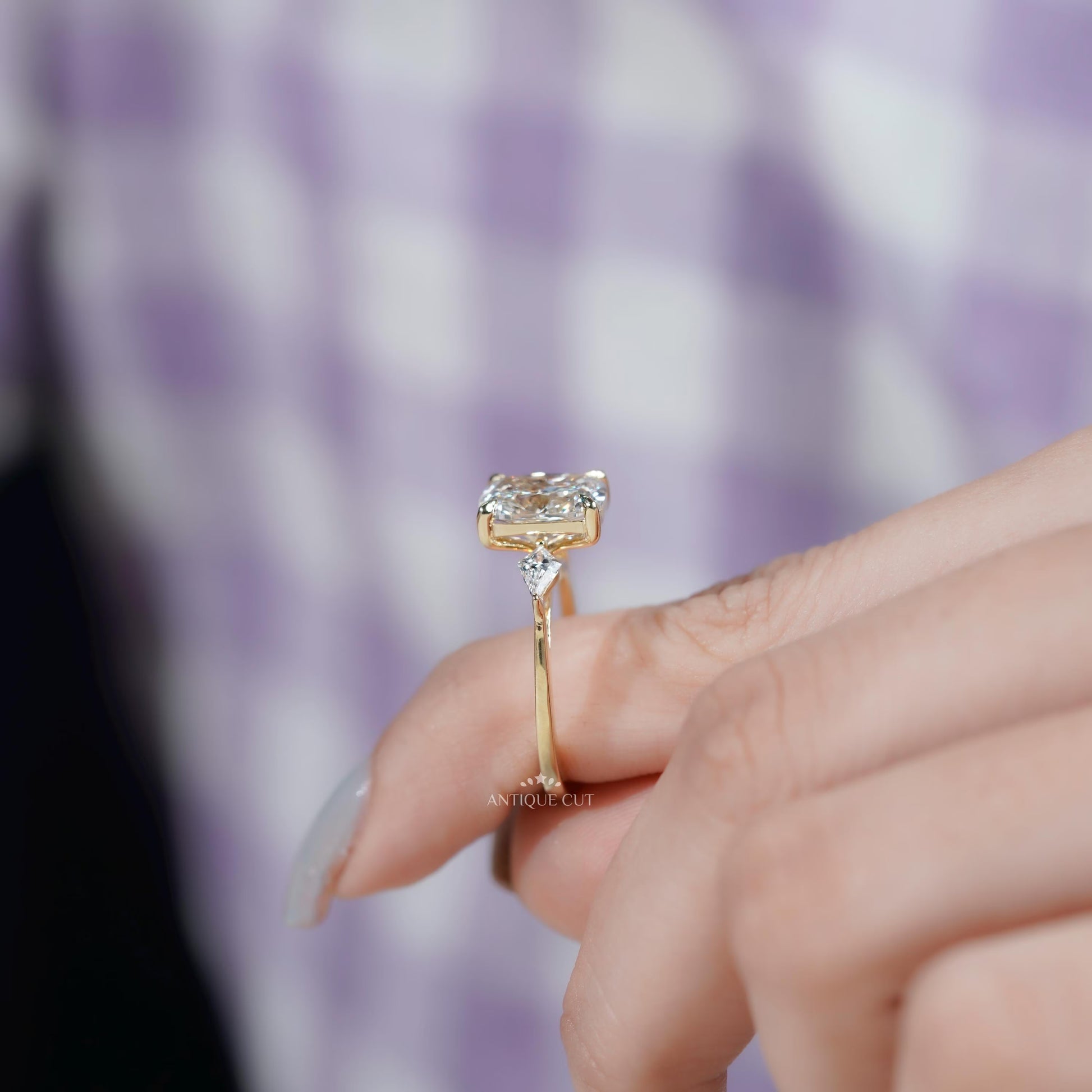 Antiquecut yellow gold cushion cut engagement ring