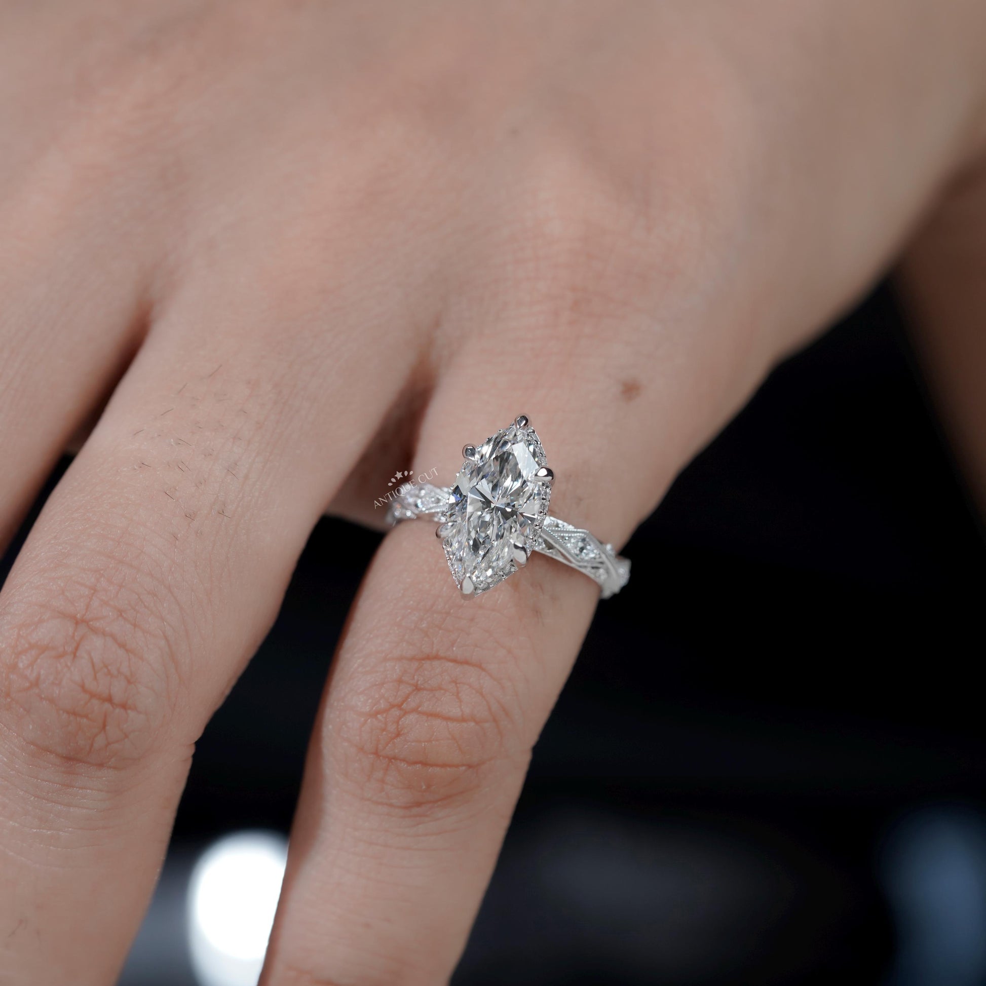 Premium marquise cut diamond engagement ring in white gold