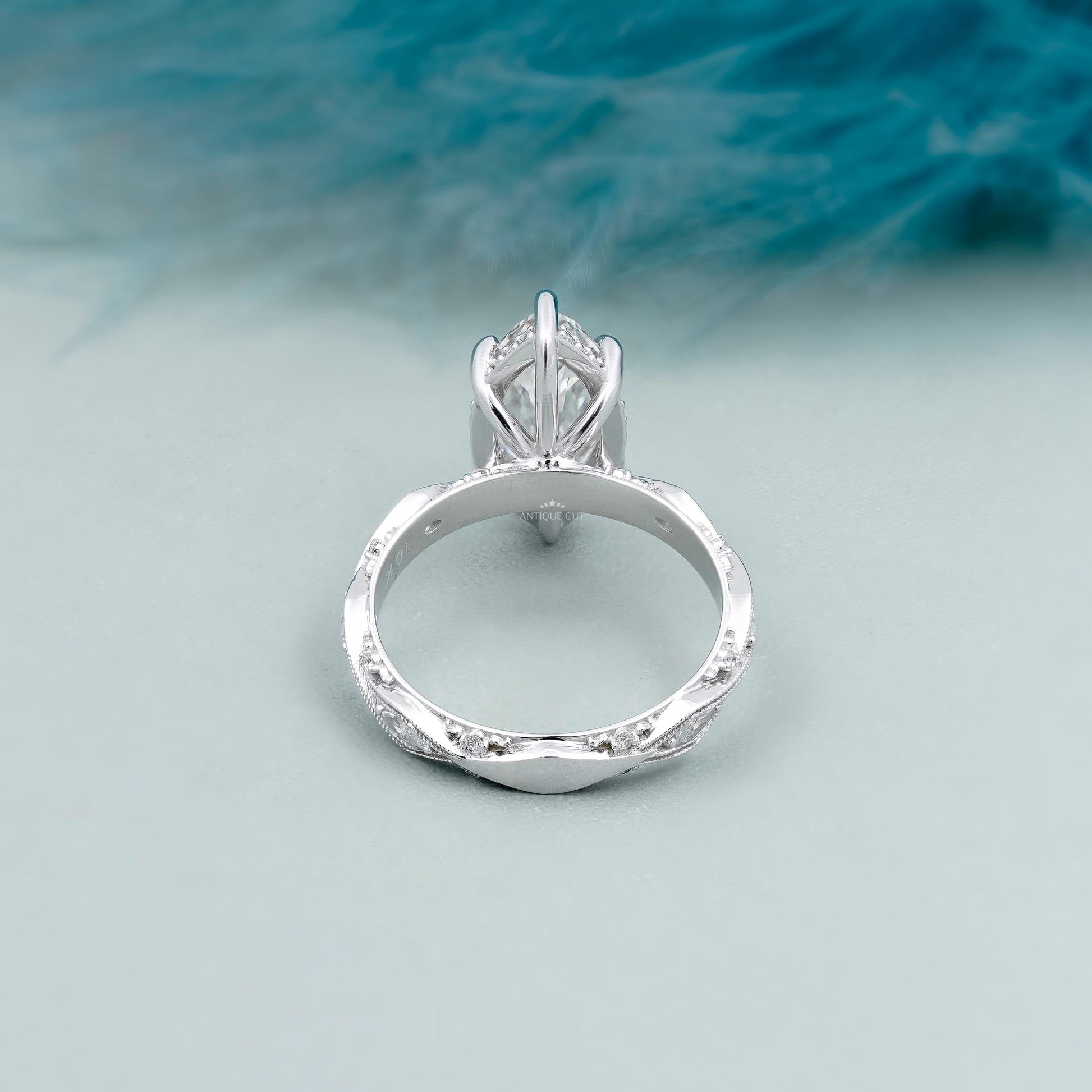 Vintage style marquise cut diamond bridal ring