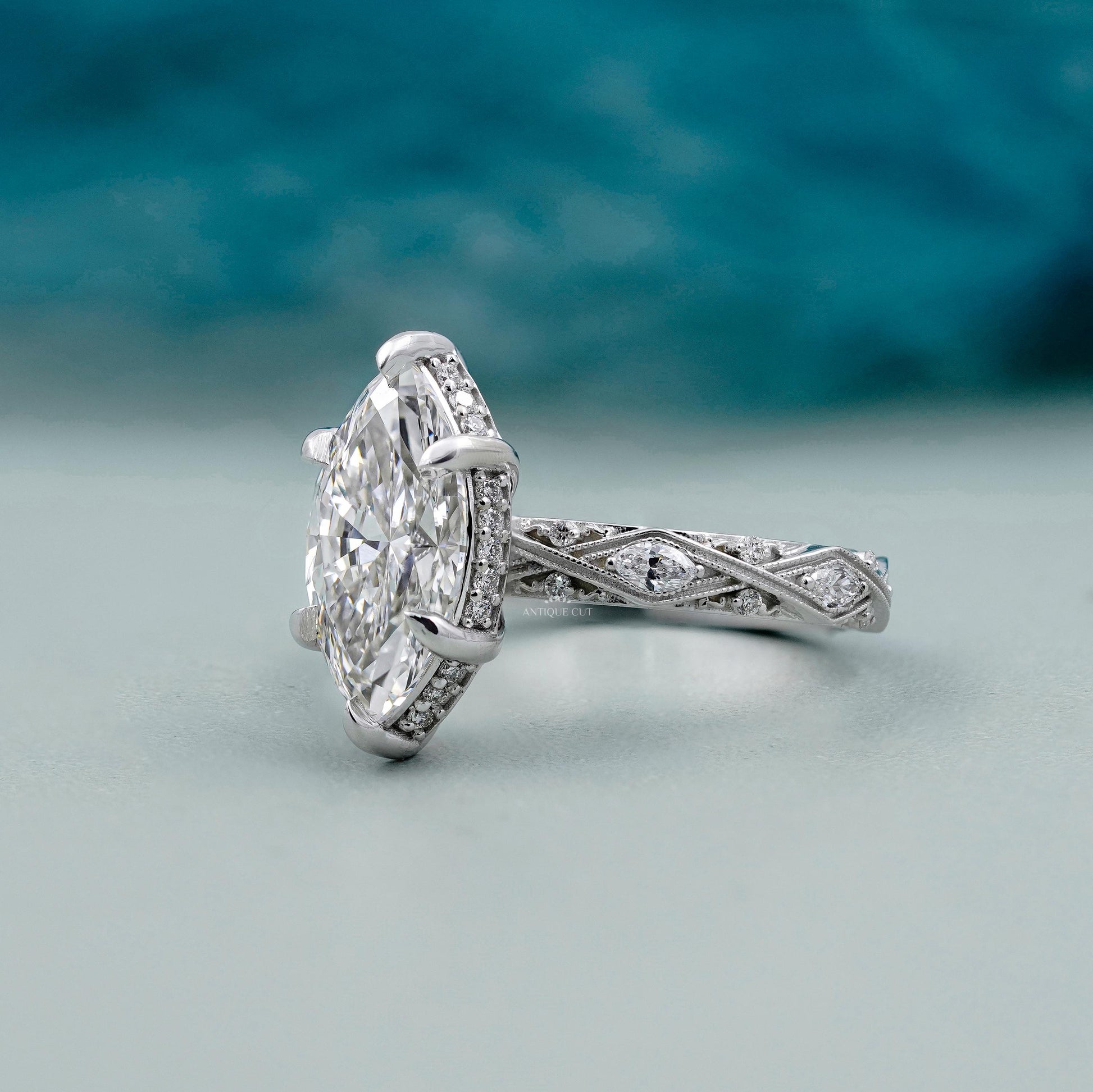 IGI Certified marquise lab grown diamond engagement ring