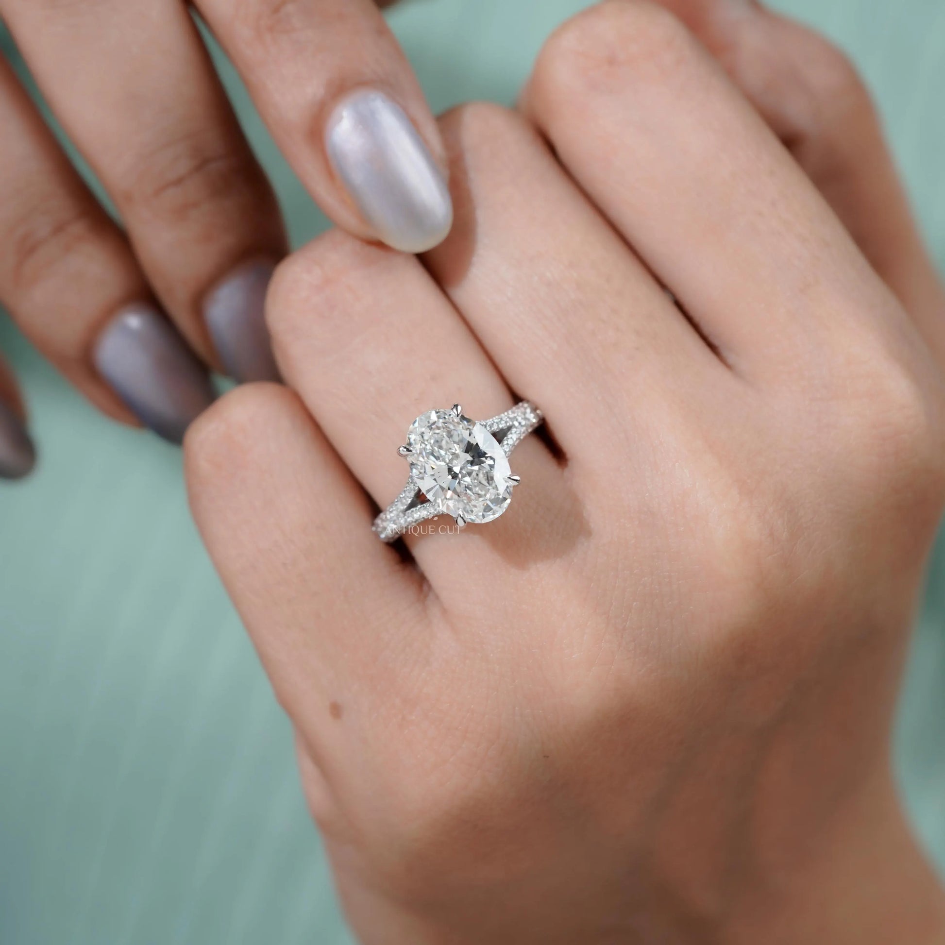 Sophisticated split shank oval engagement ring