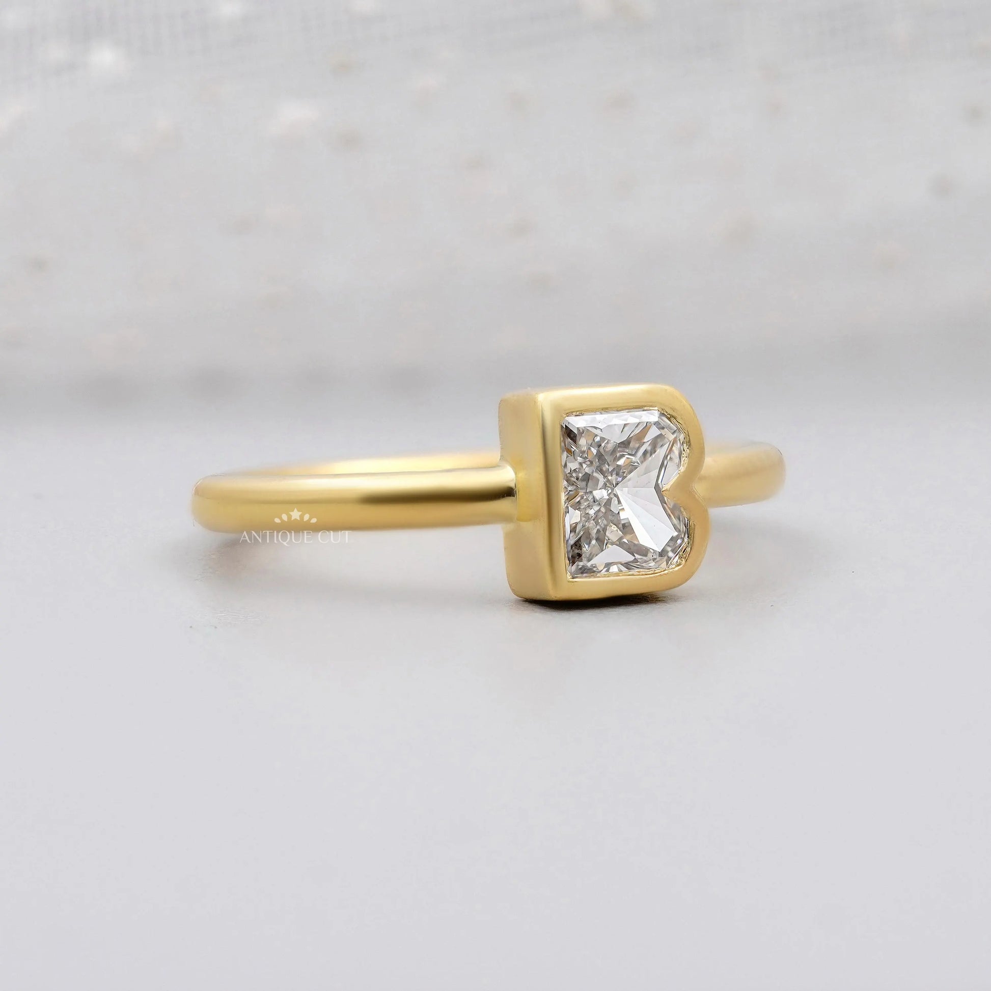 Alphabet Letter B diamond solitaire ring in yellow gold