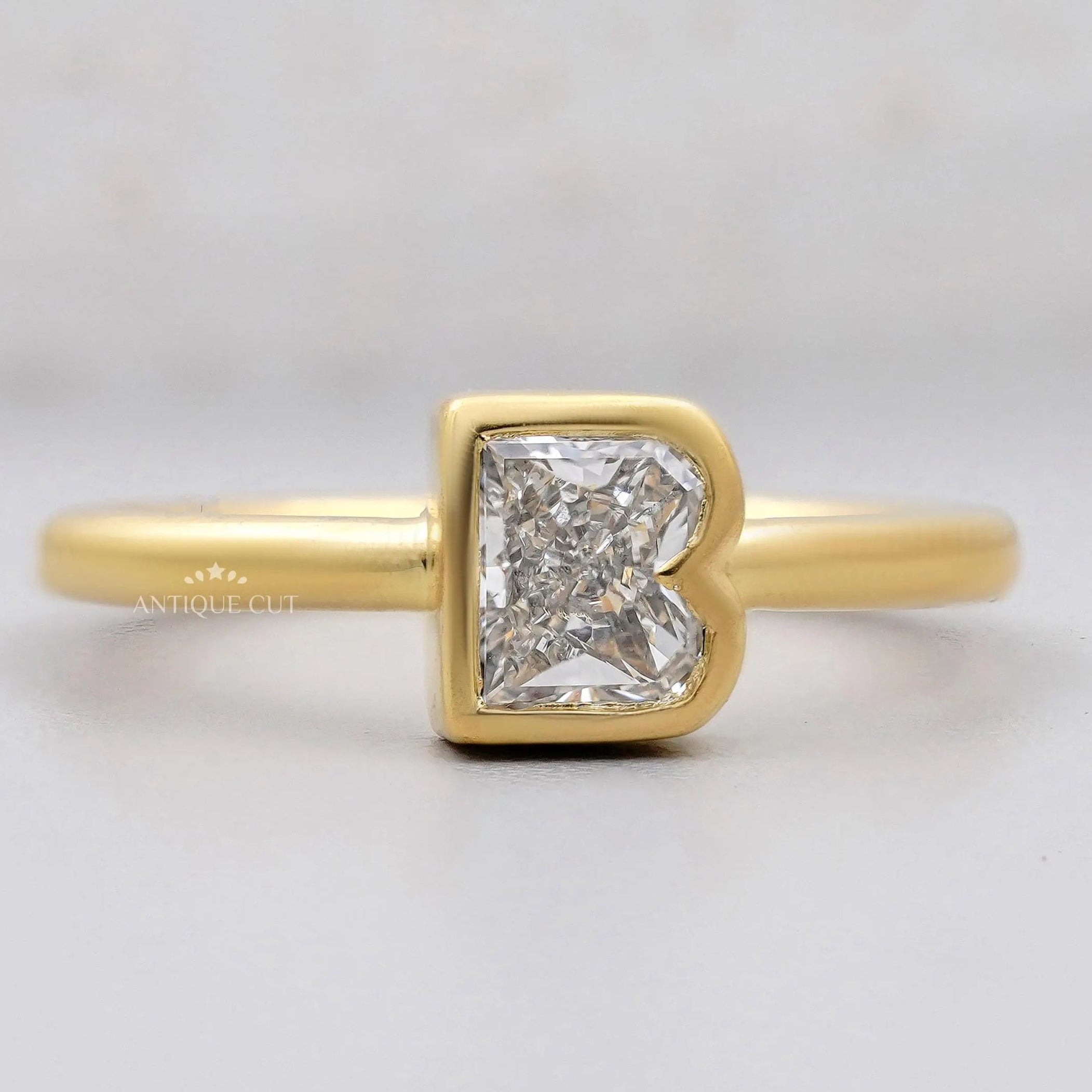 Yellow gold letter B diamond engagement ring