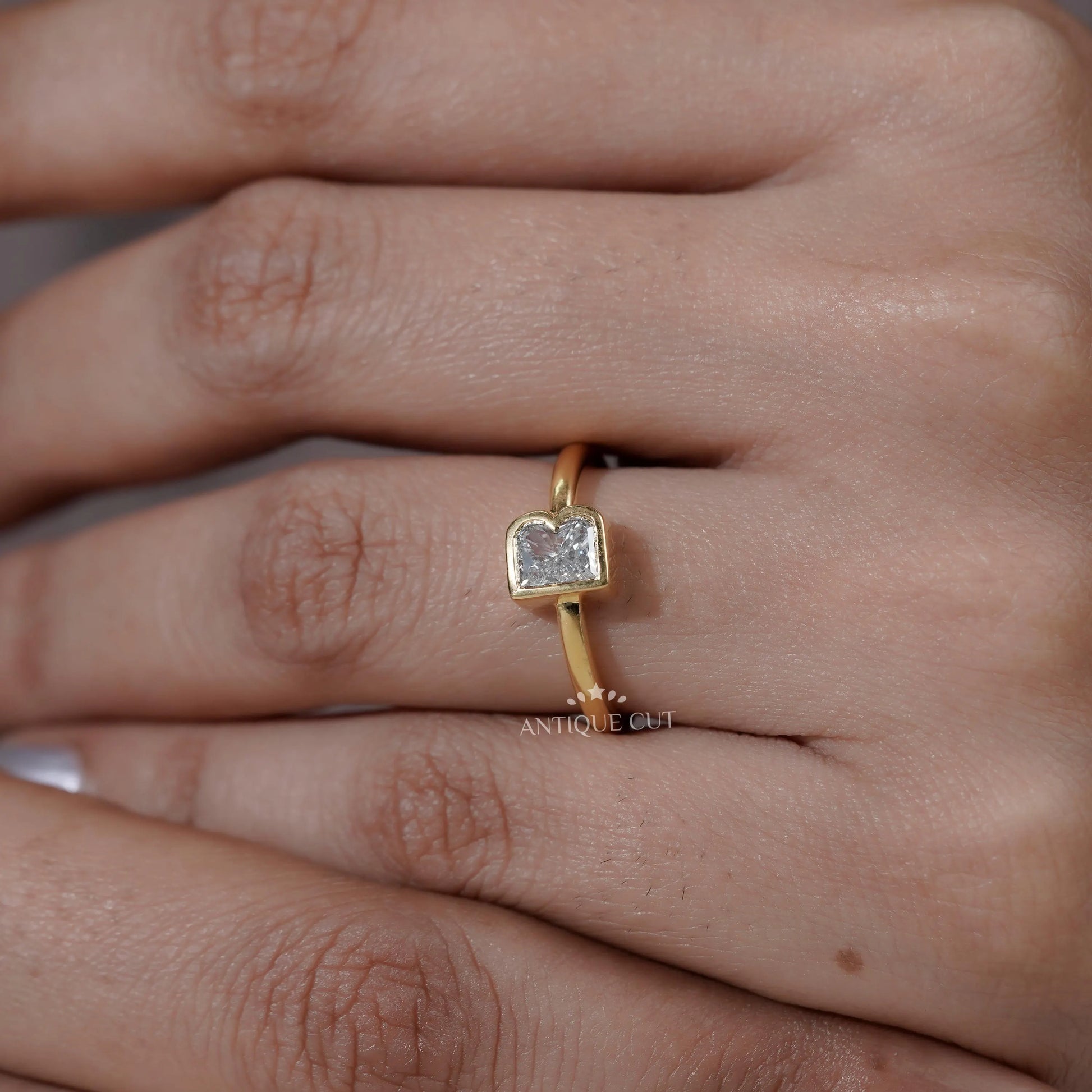 Antiquecut yellow gold letter B engagement ring