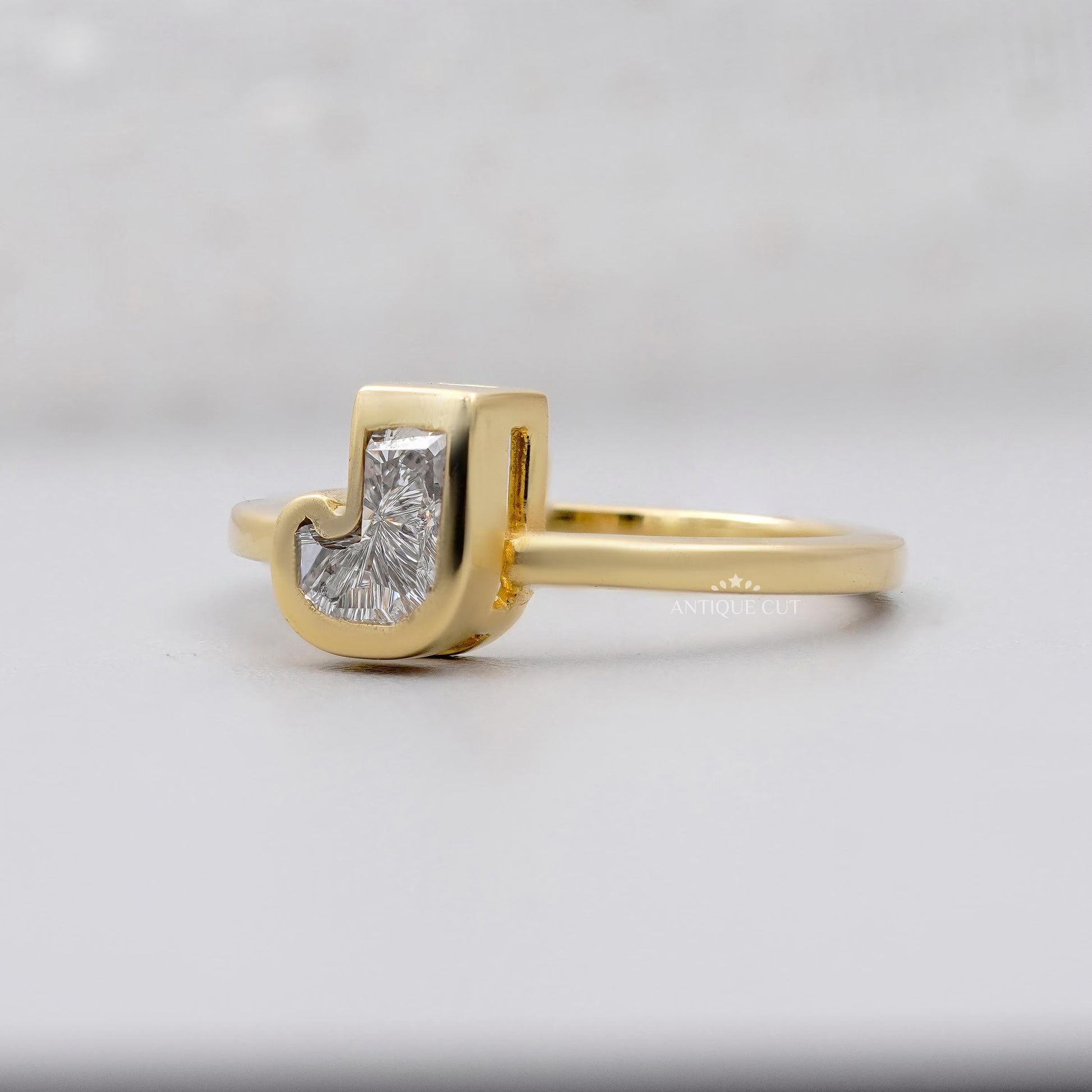 Lab grown diamond J initial ring