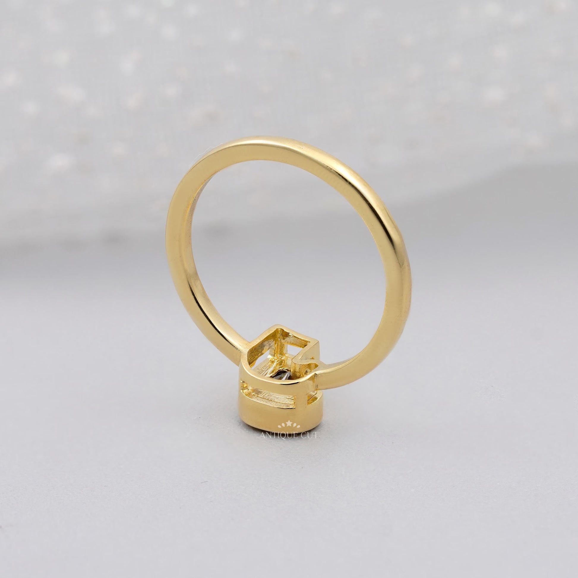 Minimalist J shape diamond ring in yellow gold