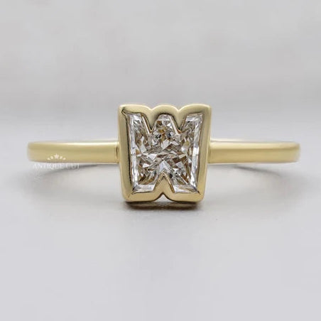 W alphabet lab grown diamond ring in yellow gold