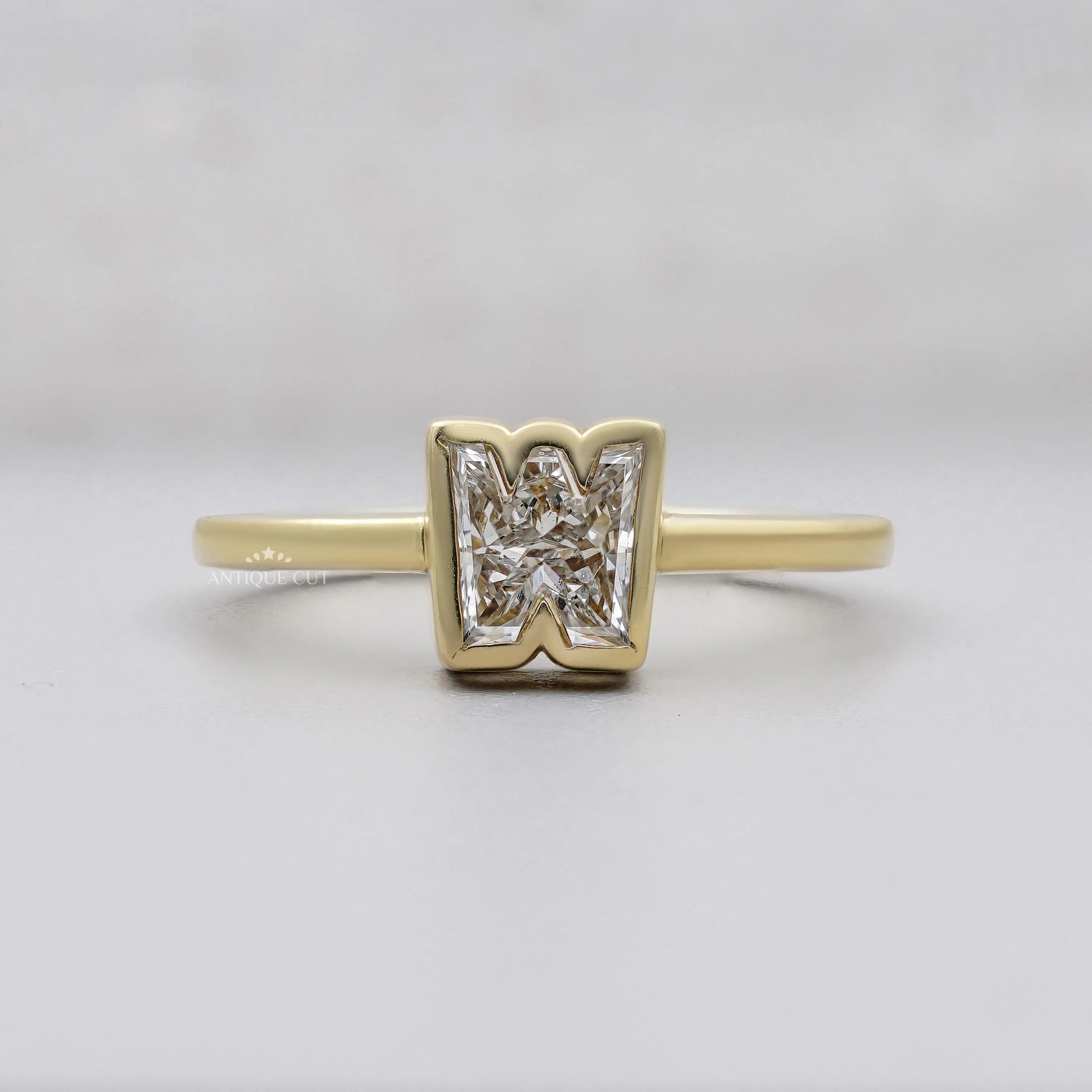 W Alphabet Lab Grown Diamond Ring With Solitaire in Yellow Gold