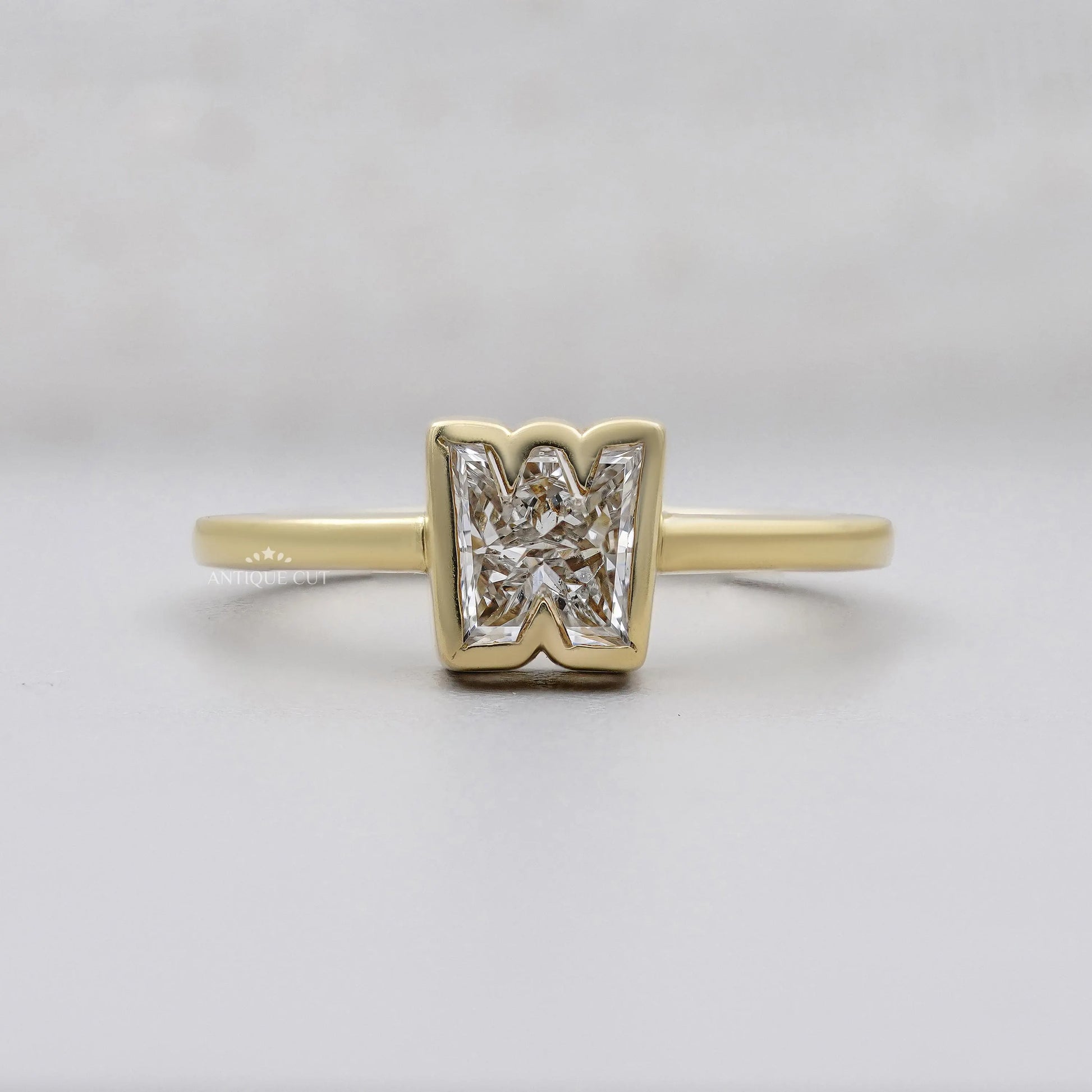 W Alphabet Lab Grown Diamond Ring With Solitaire in Yellow Gold
