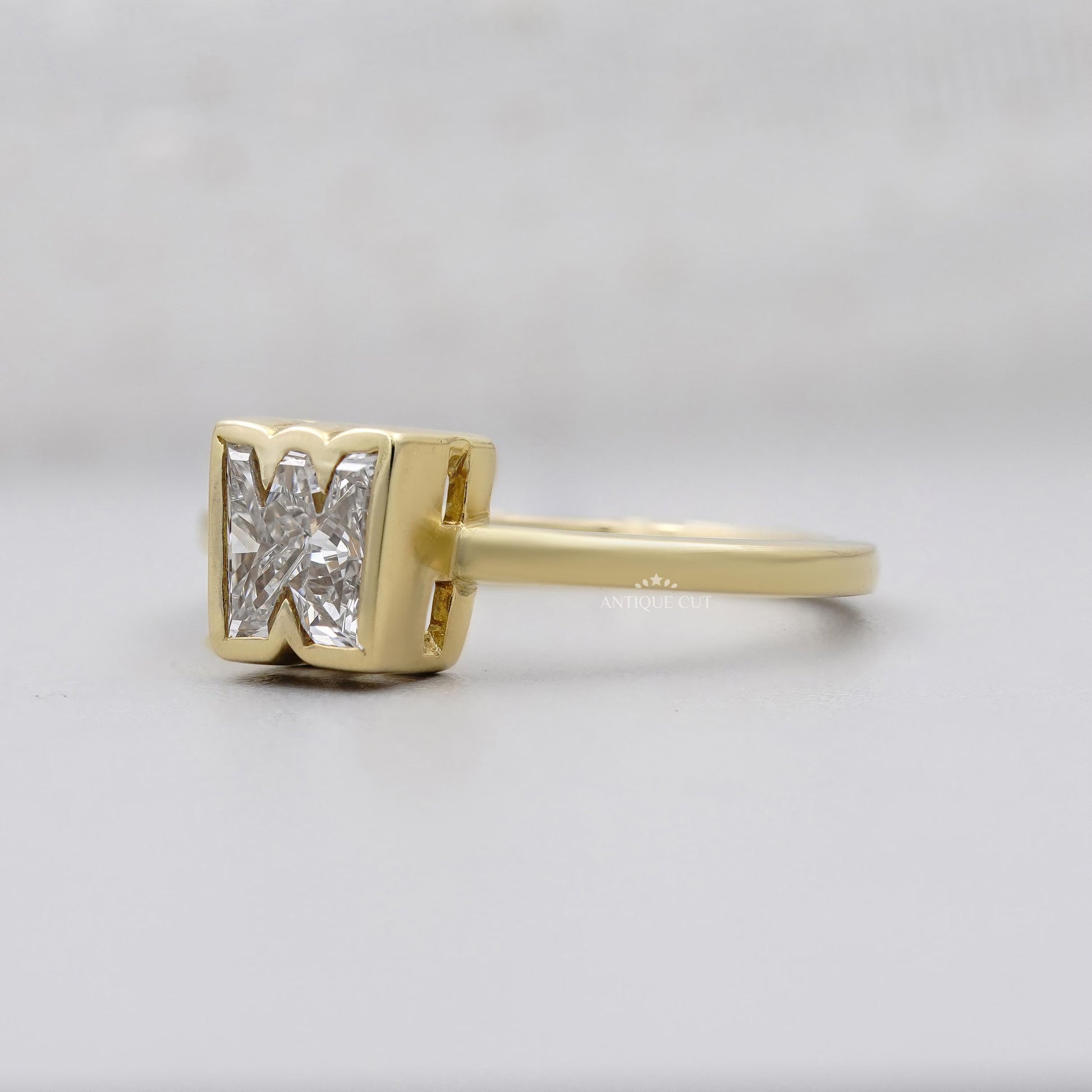 W initial diamond ring minimalist design