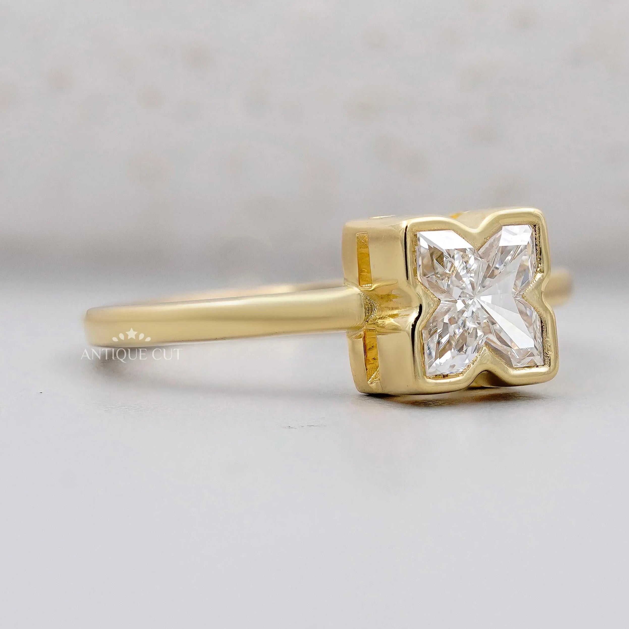 X Shaped Diamond Ring With Bezel Setting | Lab Grown Diamond Ring