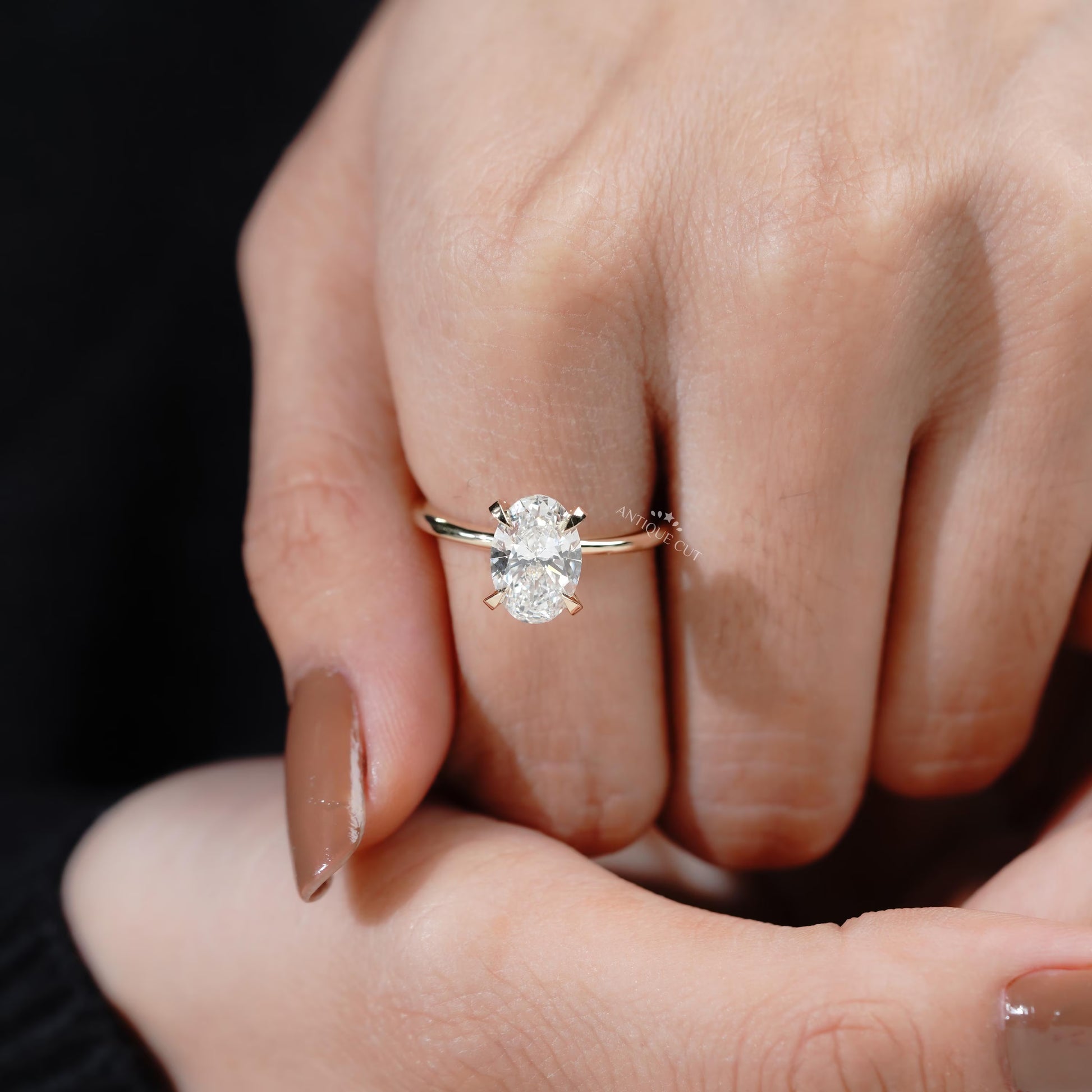 Luxury oval diamond engagement ring close-up