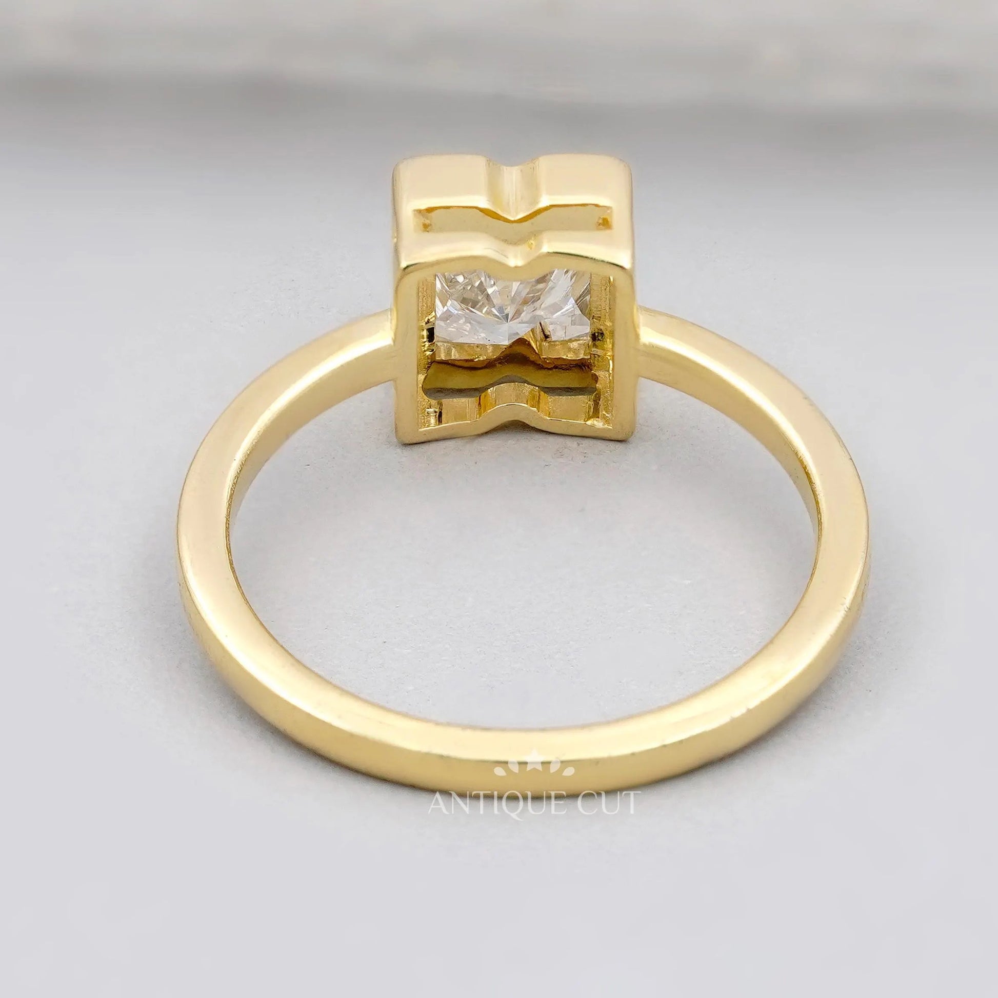 N letter ring with bezel set diamond yellow gold