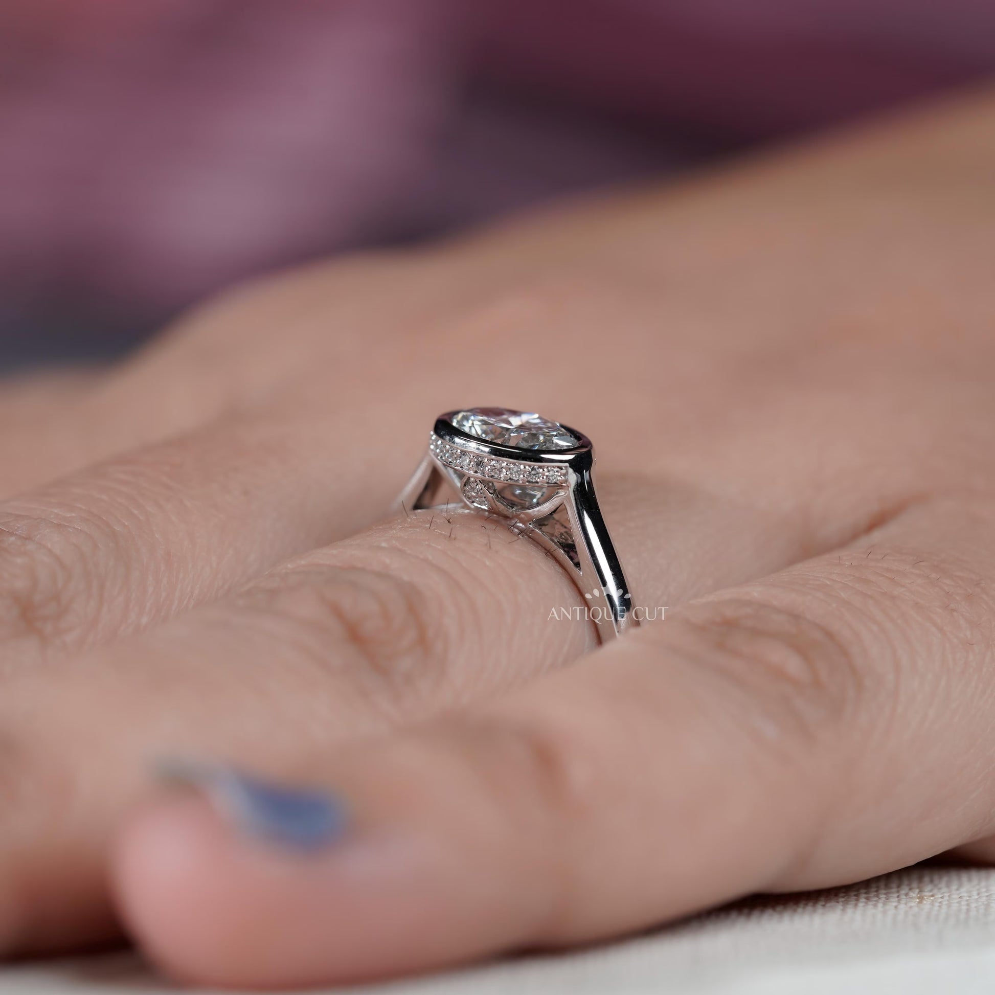 Lab grown oval diamond engagement ring modern style