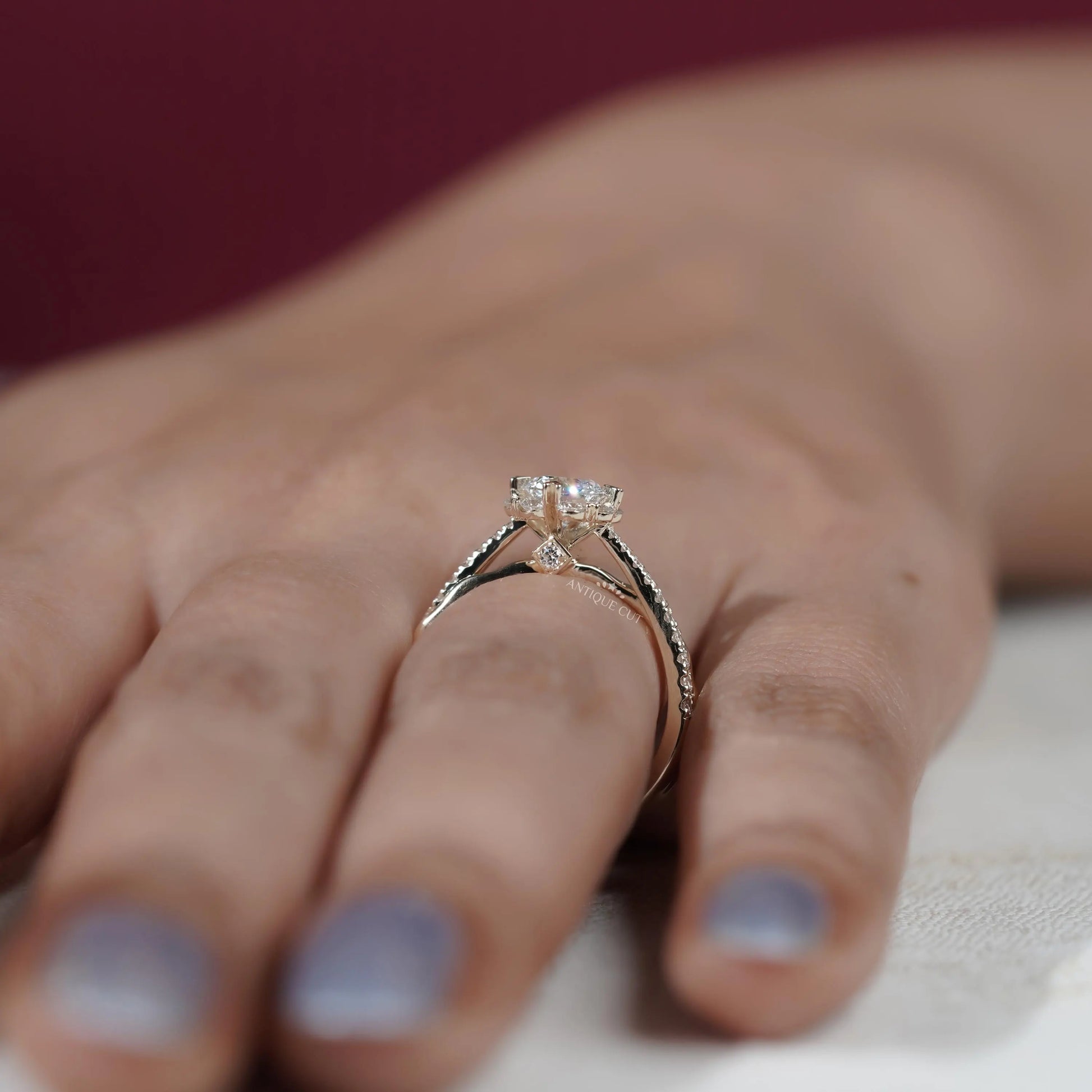 Lab grown round diamond bridal ring with twisted band