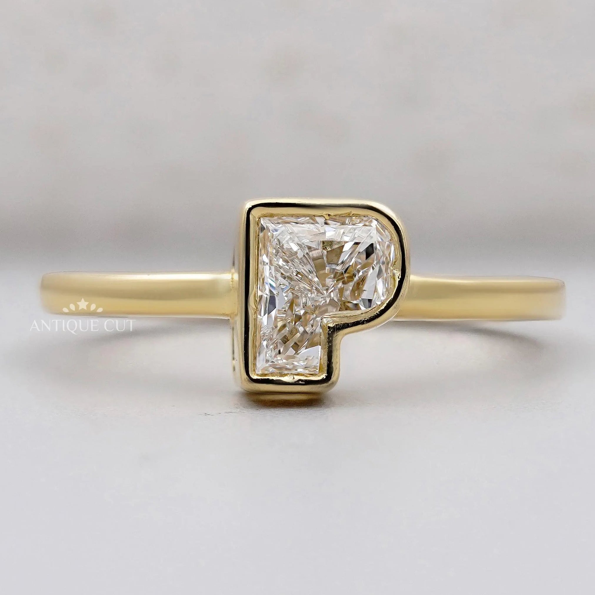 Gold P initial ring with diamond