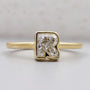 R letter ring bezel set diamond yellow gold