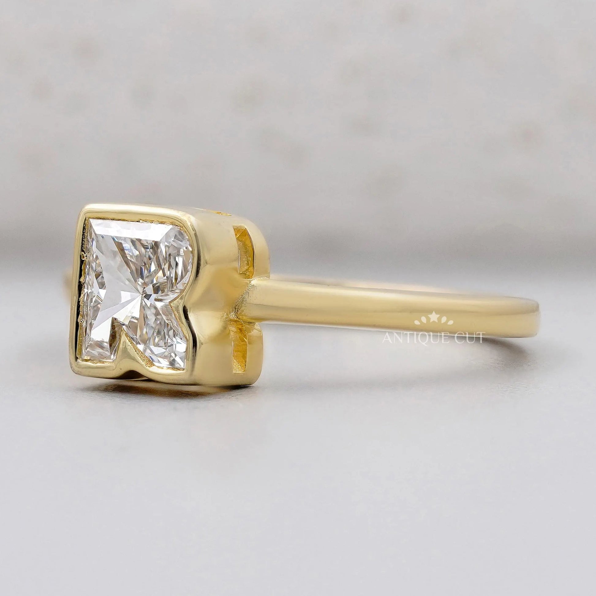 R initial engagement ring bezel set design