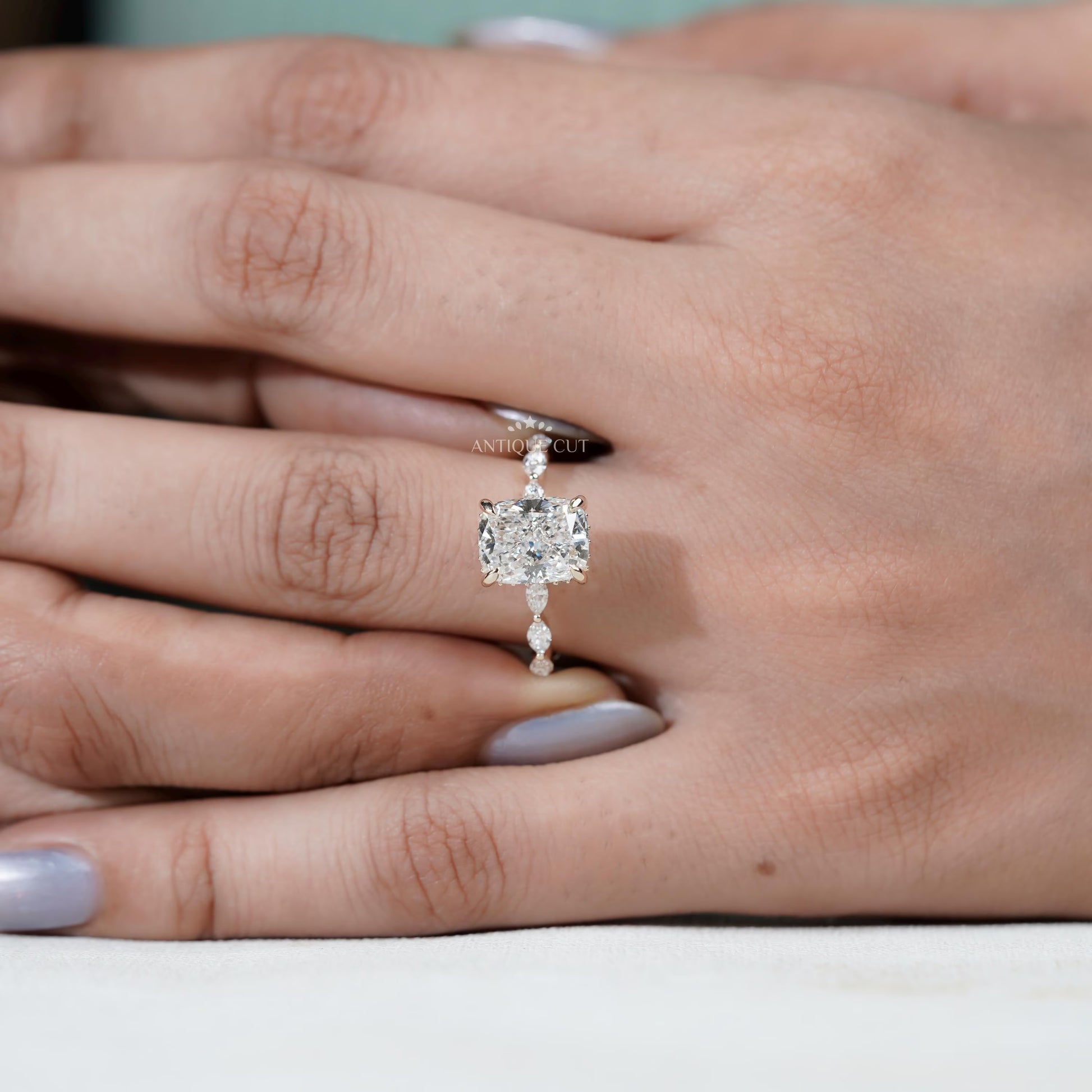 Hidden halo detail under cushion diamond