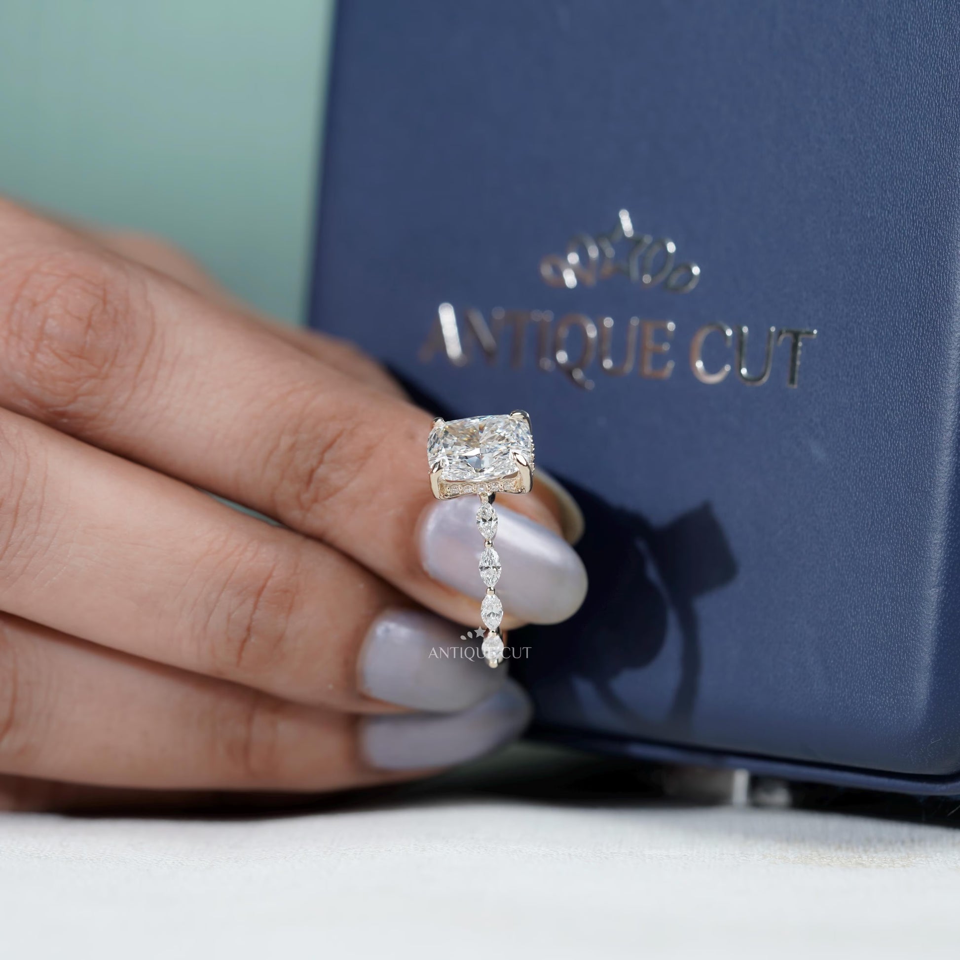 Close-up hidden halo diamond ring sparkle