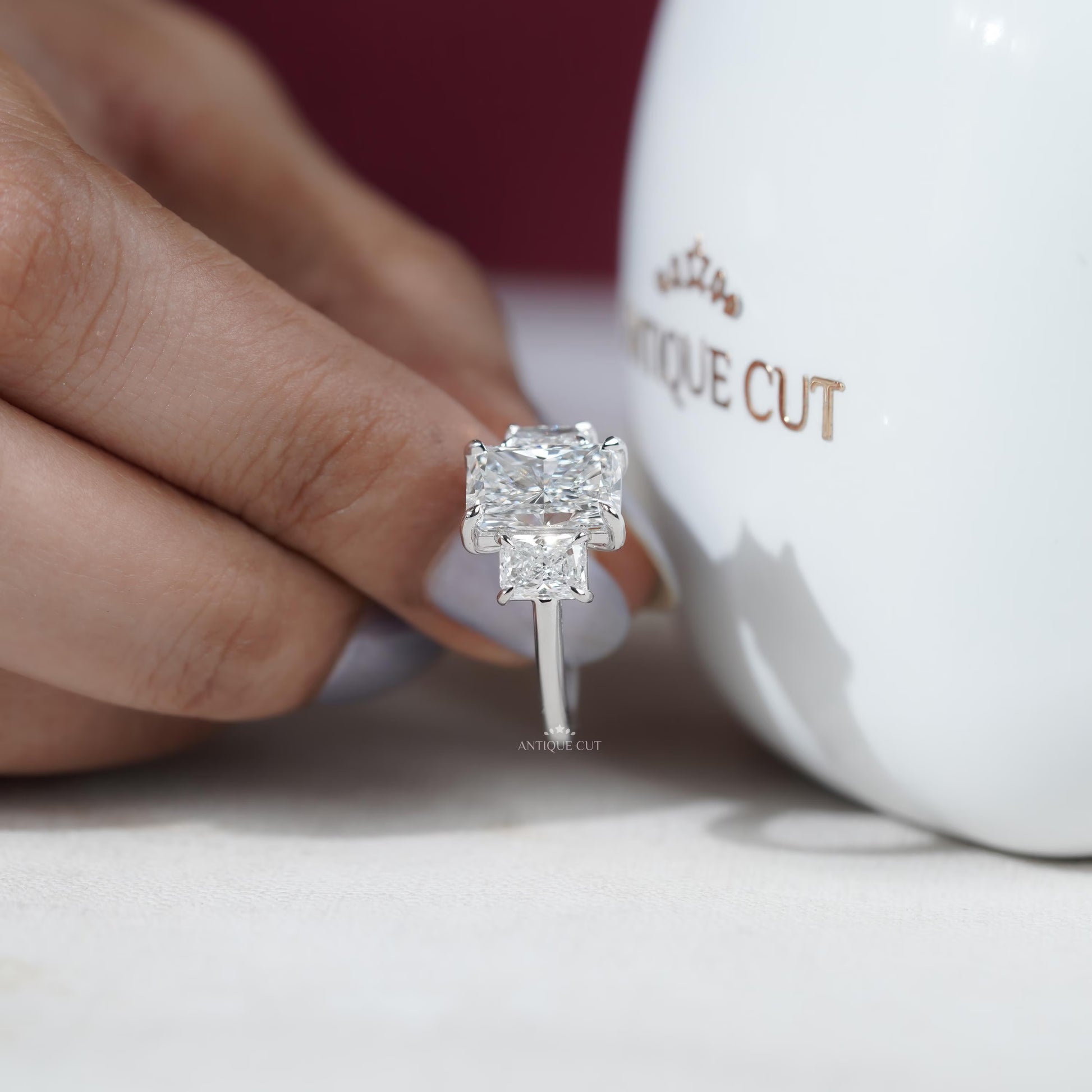 Luxury three stone engagement ring white gold