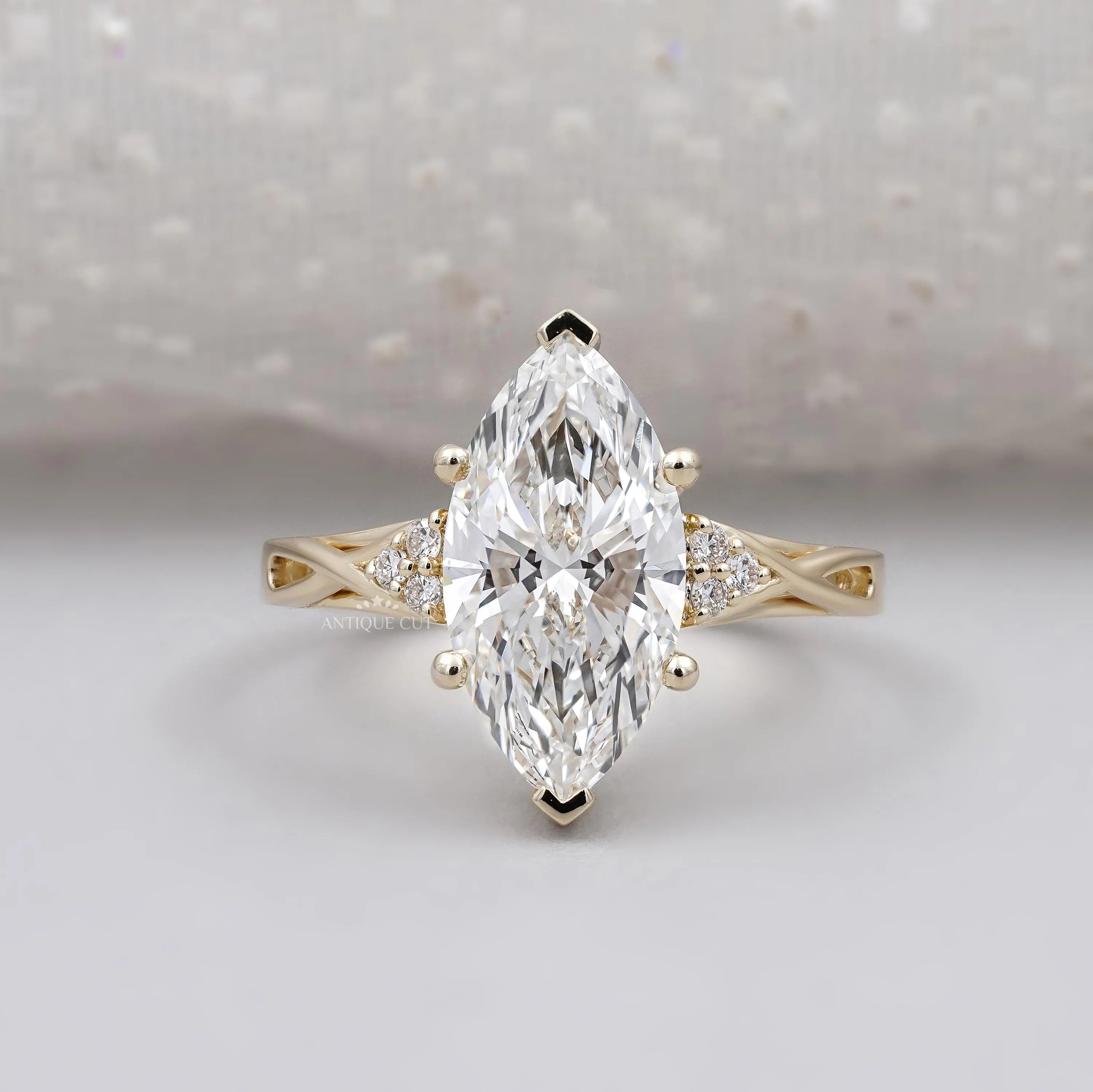 Vintage Style Marquise Cut Diamond Ring in Yellow Gold Engagement Ring
