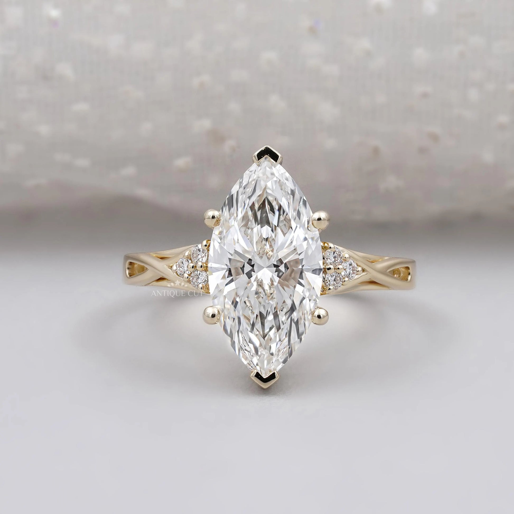 Vintage Style Marquise Cut Diamond Ring in Yellow Gold Engagement Ring
