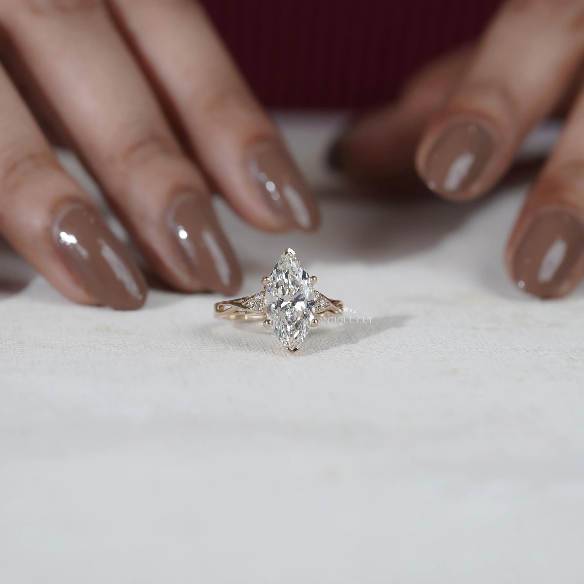 Classic yellow gold marquise cut engagement ring