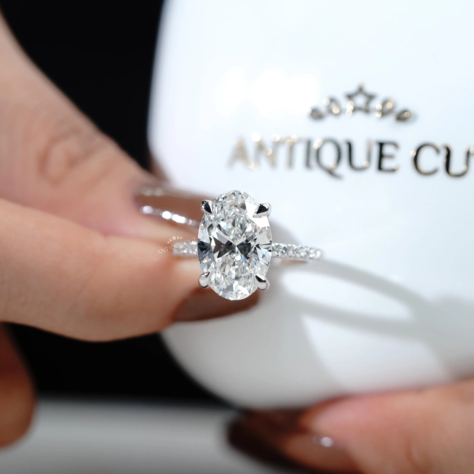 Luxury oval engagement ring close-up