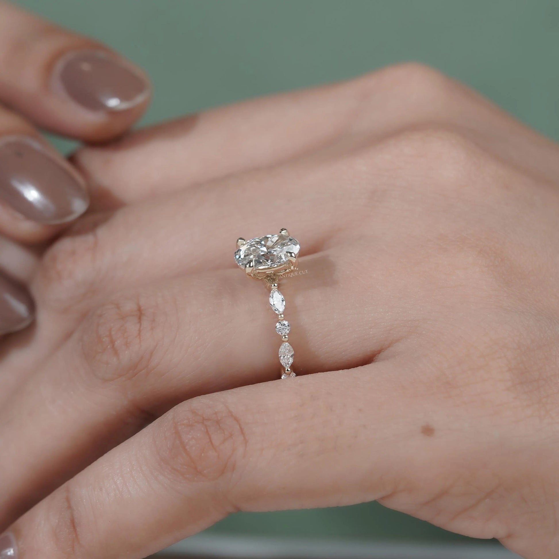 Vintage style oval diamond wedding ring