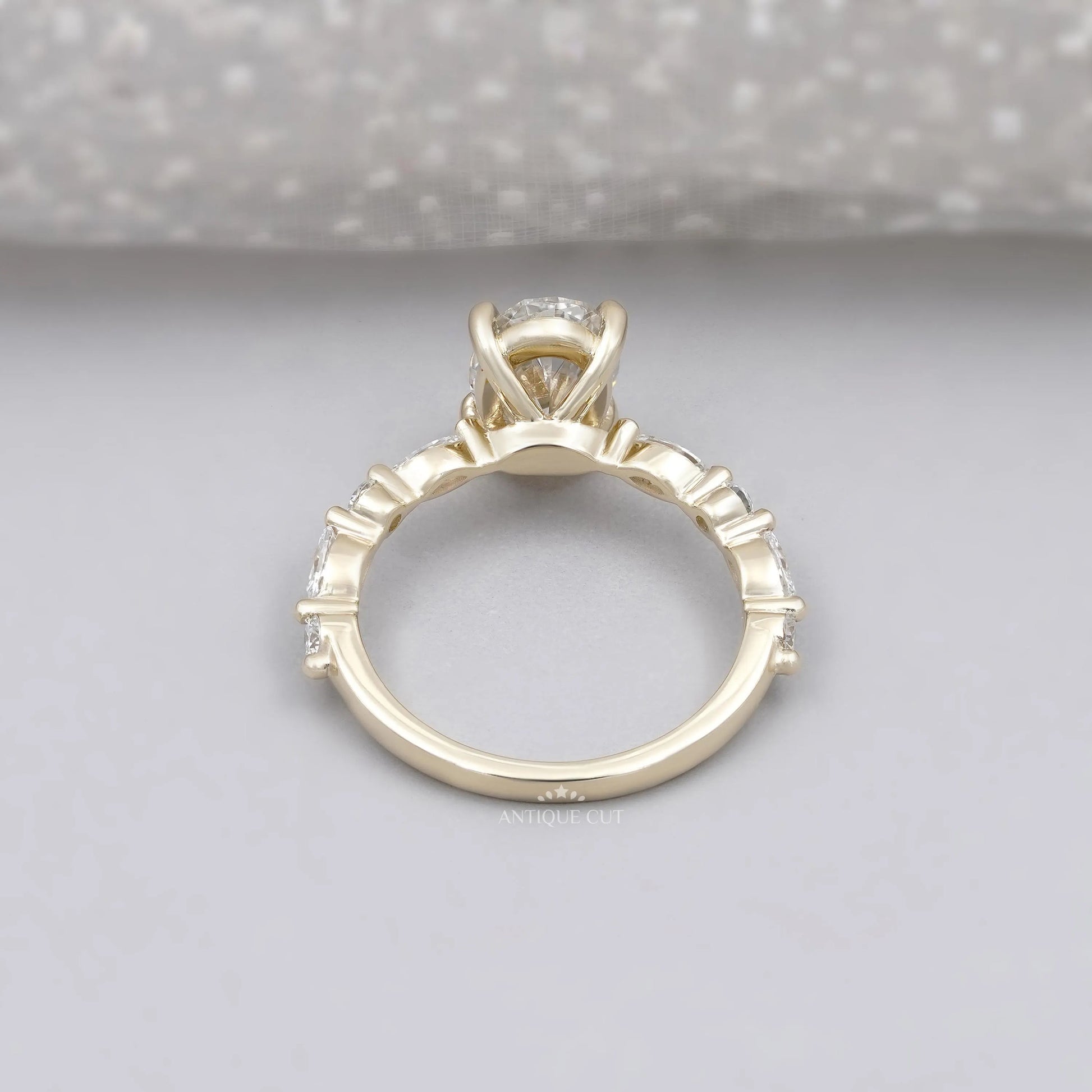 Pave diamond band oval wedding ring