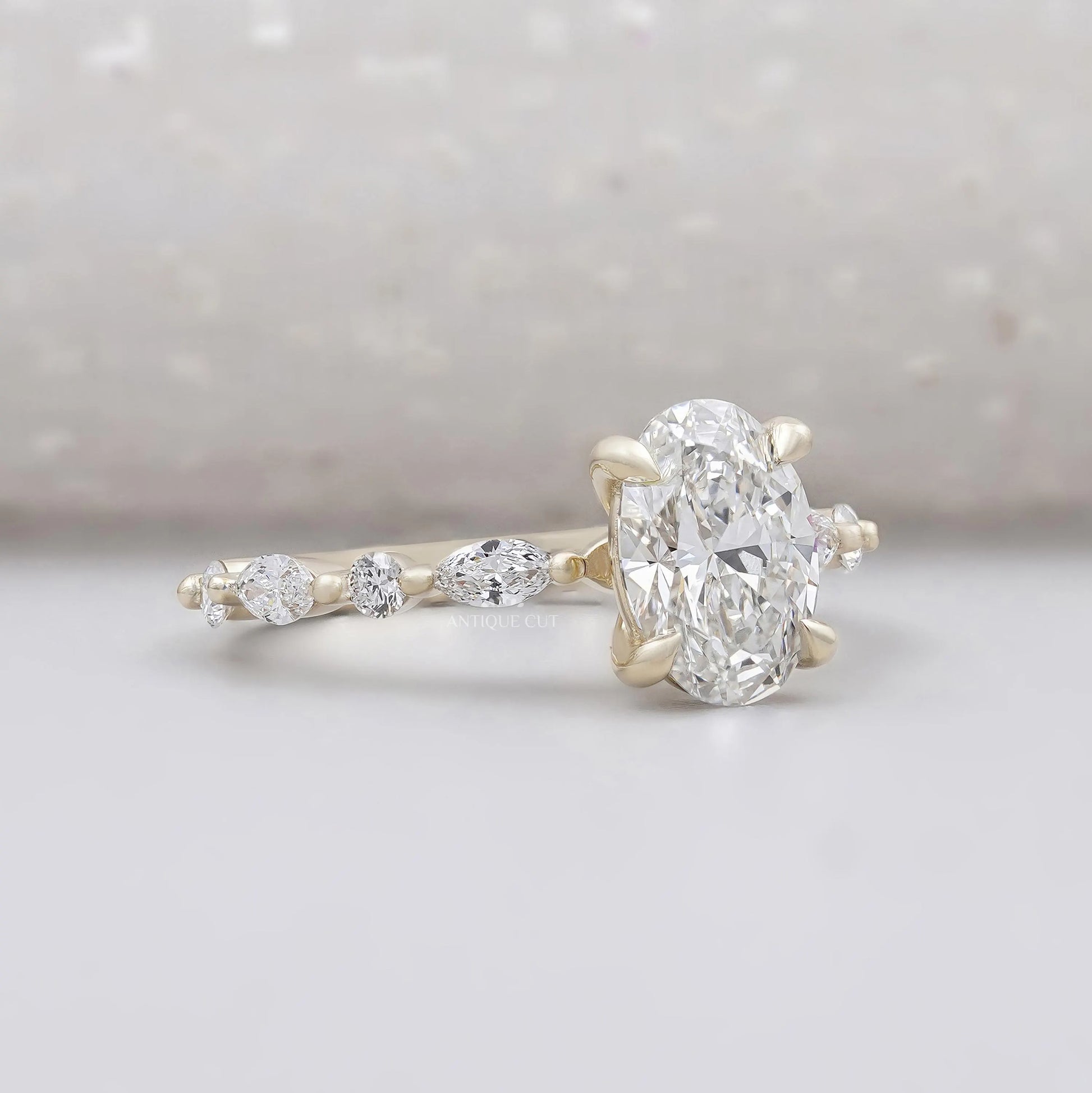 Yellow gold oval wedding ring close-up