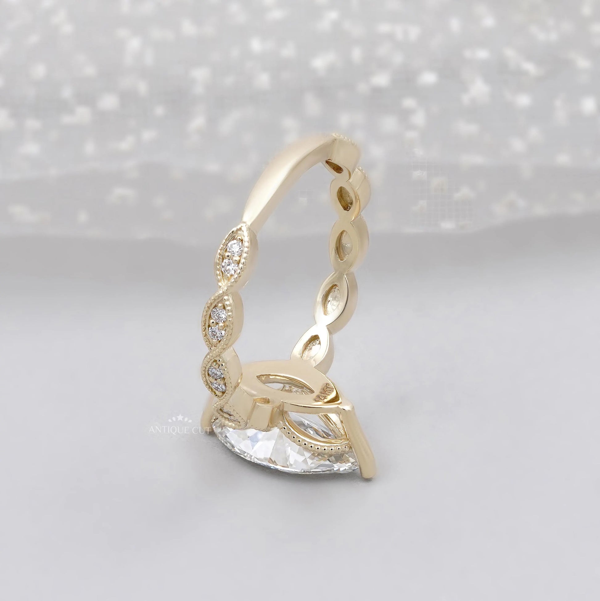 Vintage inspired marquise cut bridal ring design