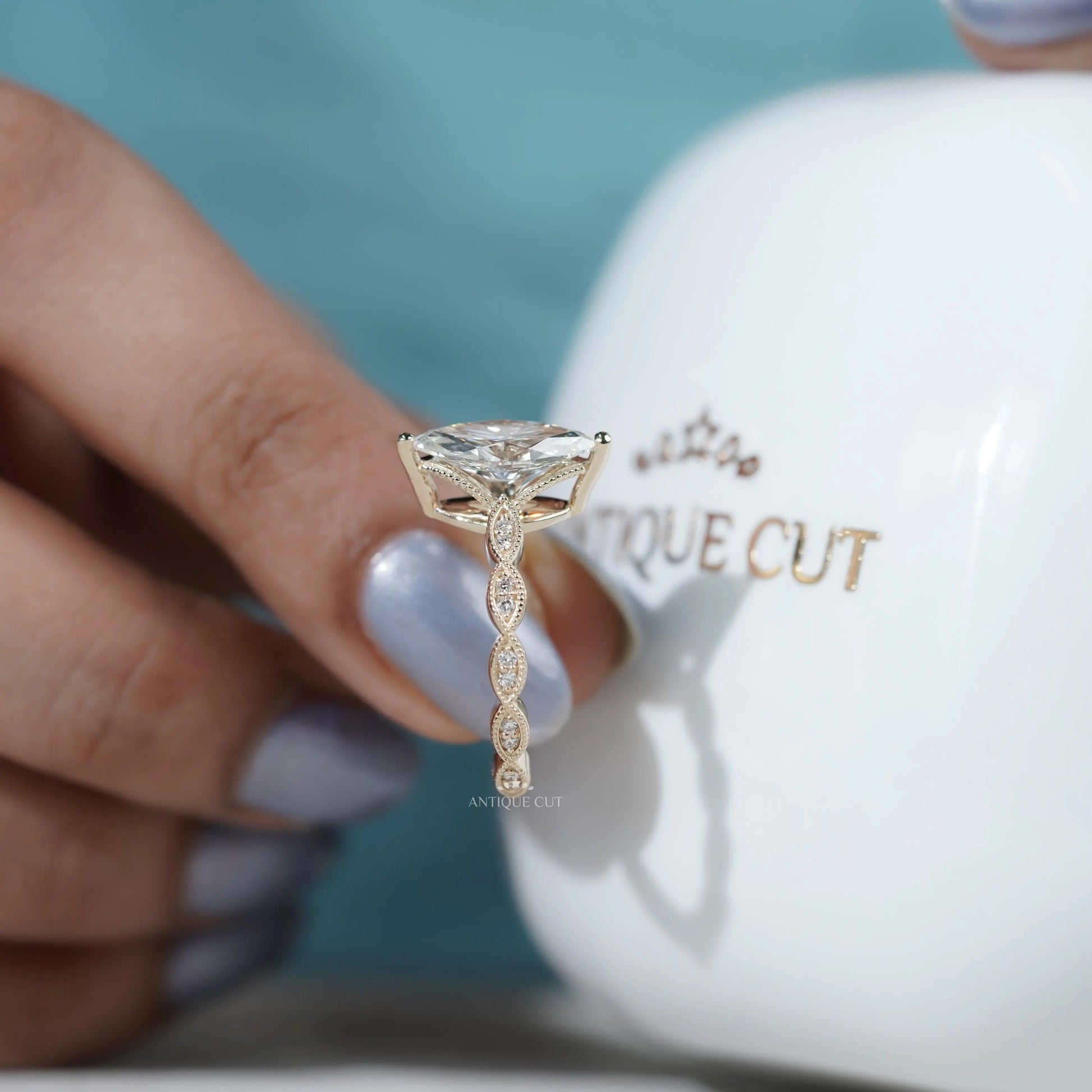 Elegant yellow gold marquise engagement ring for women