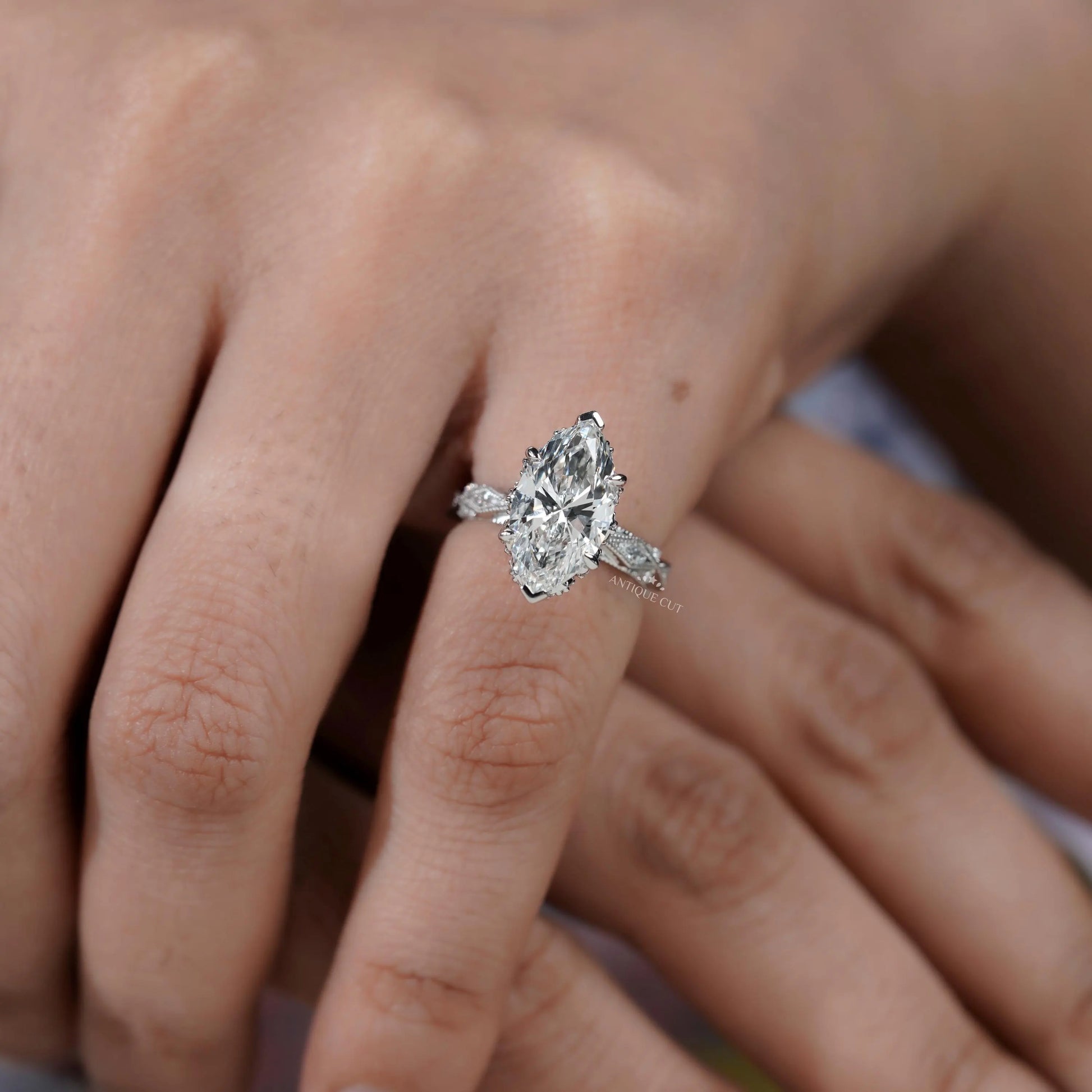 Antiquecut vintage marquise diamond ring design